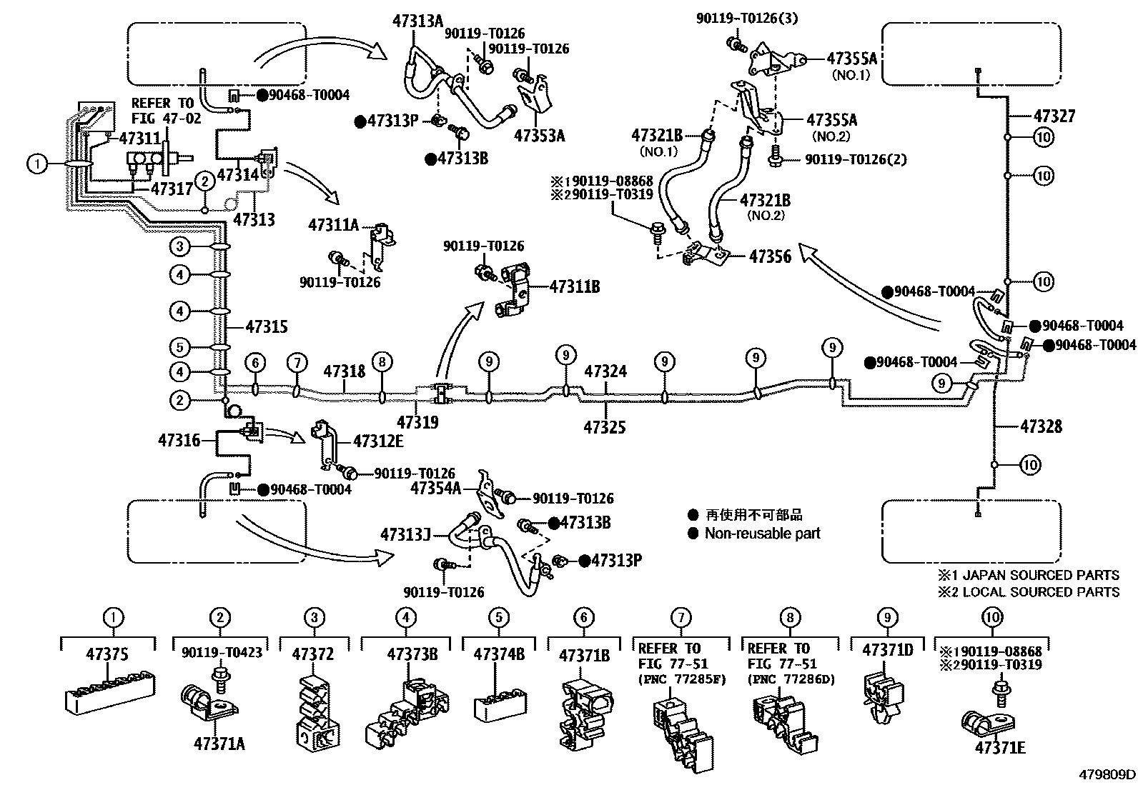 Toyota HILUX 制动配管和卡箍 EPC diagram — 479809D