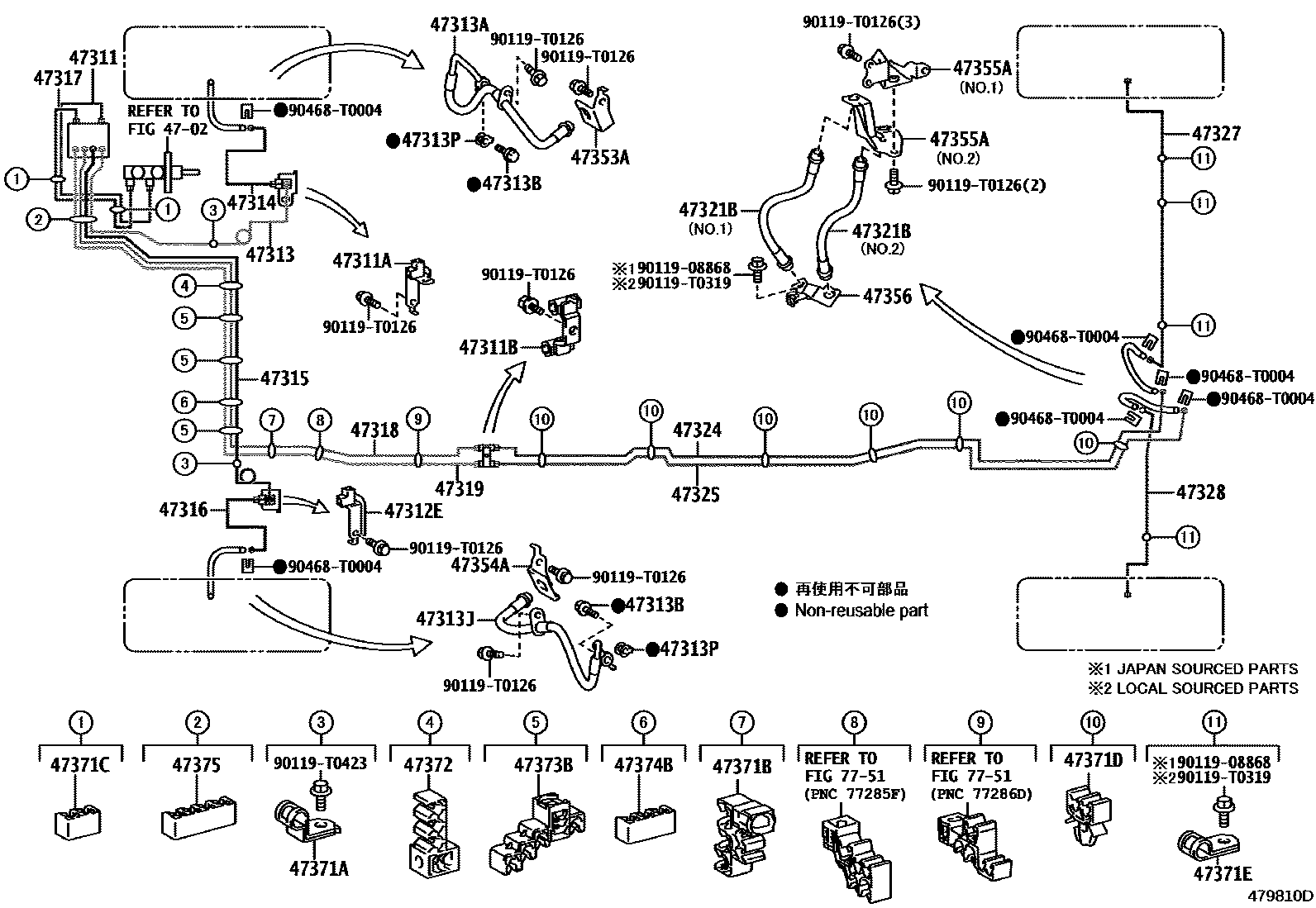 Toyota HILUX 制动配管和卡箍 EPC diagram — 479810D