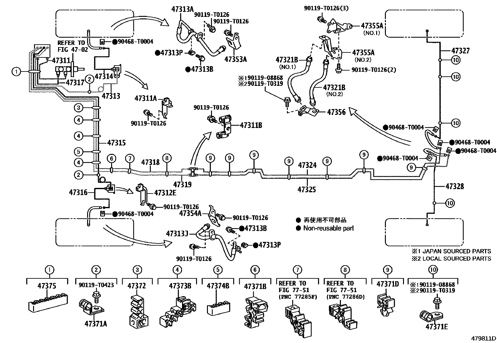 Toyota HILUX 制动配管和卡箍 EPC diagram — 479811D