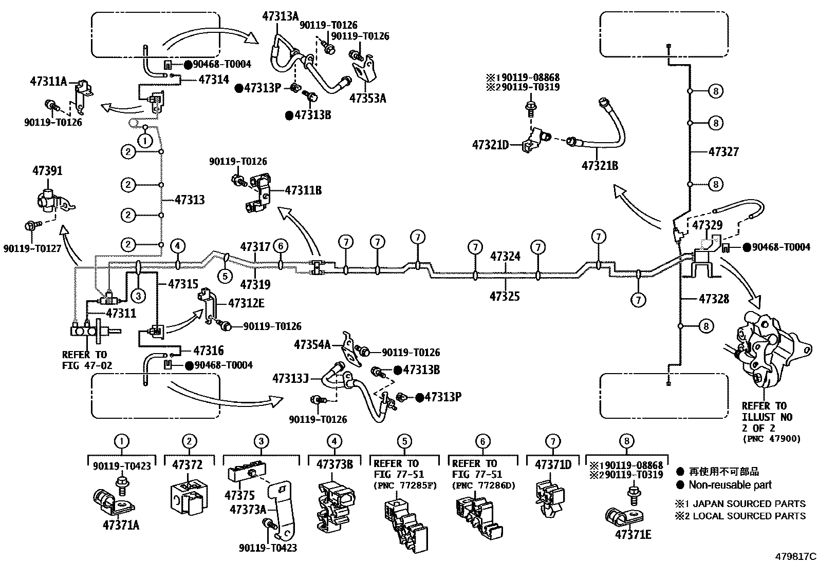 Toyota HILUX 制动配管和卡箍 EPC diagram — 479817C