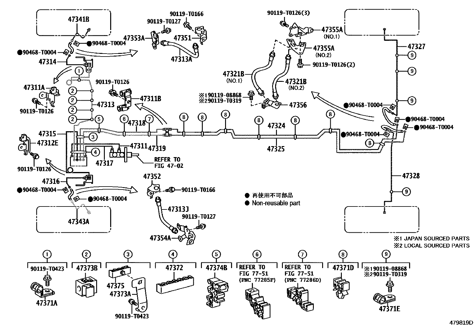 Toyota HILUX 制动配管和卡箍 EPC diagram — 479819D
