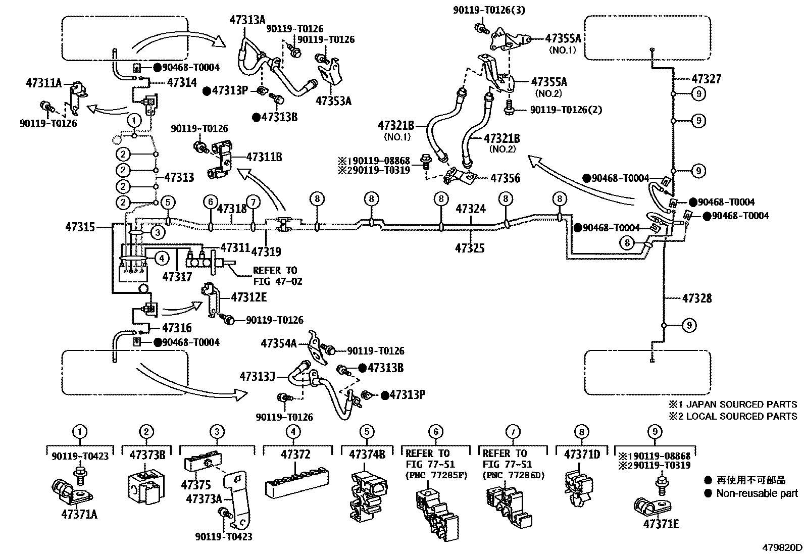 Toyota HILUX 制动配管和卡箍 EPC diagram — 479820D