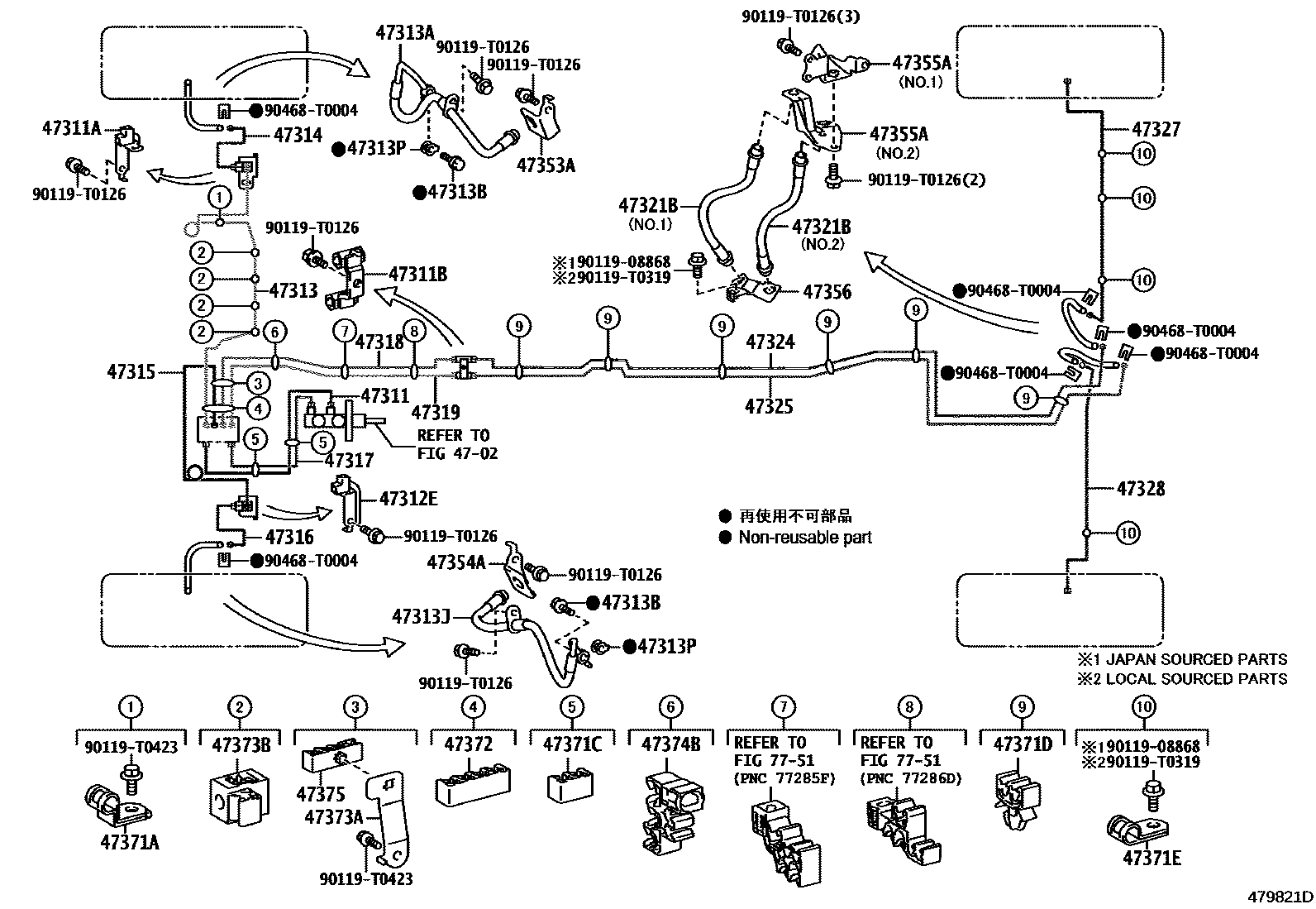 Toyota HILUX 制动配管和卡箍 EPC diagram — 479821D