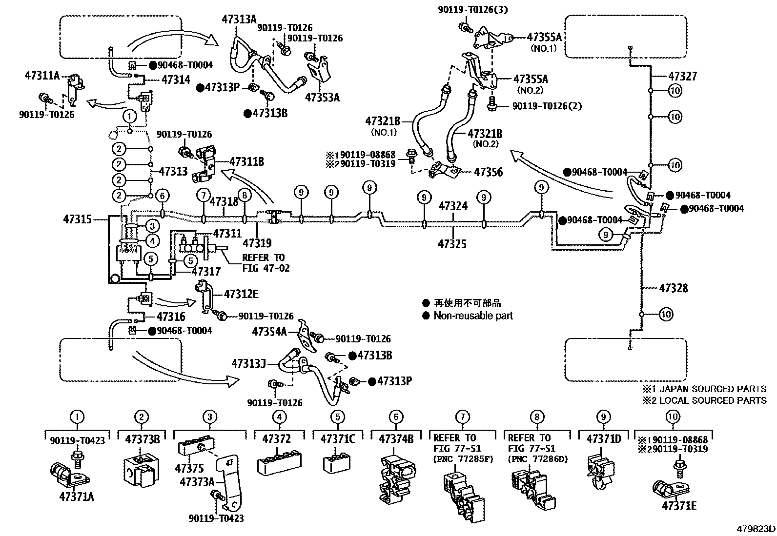 Toyota HILUX 制动配管和卡箍 EPC diagram — 479823D