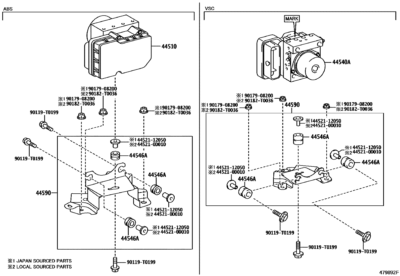 Toyota HILUX 制动配管和卡箍 EPC diagram — 479892F