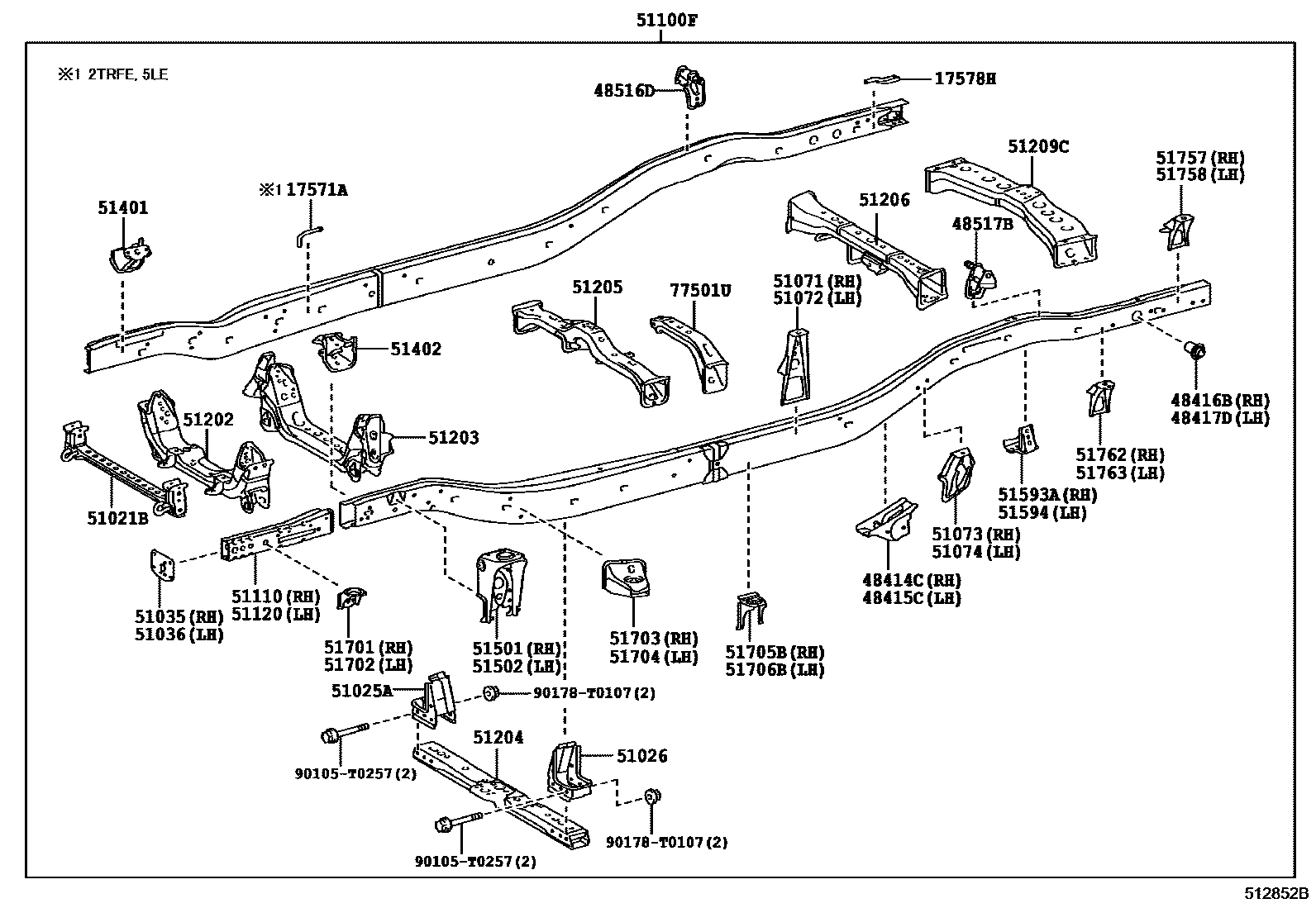 Toyota HILUX 车架 EPC diagram — 512852B