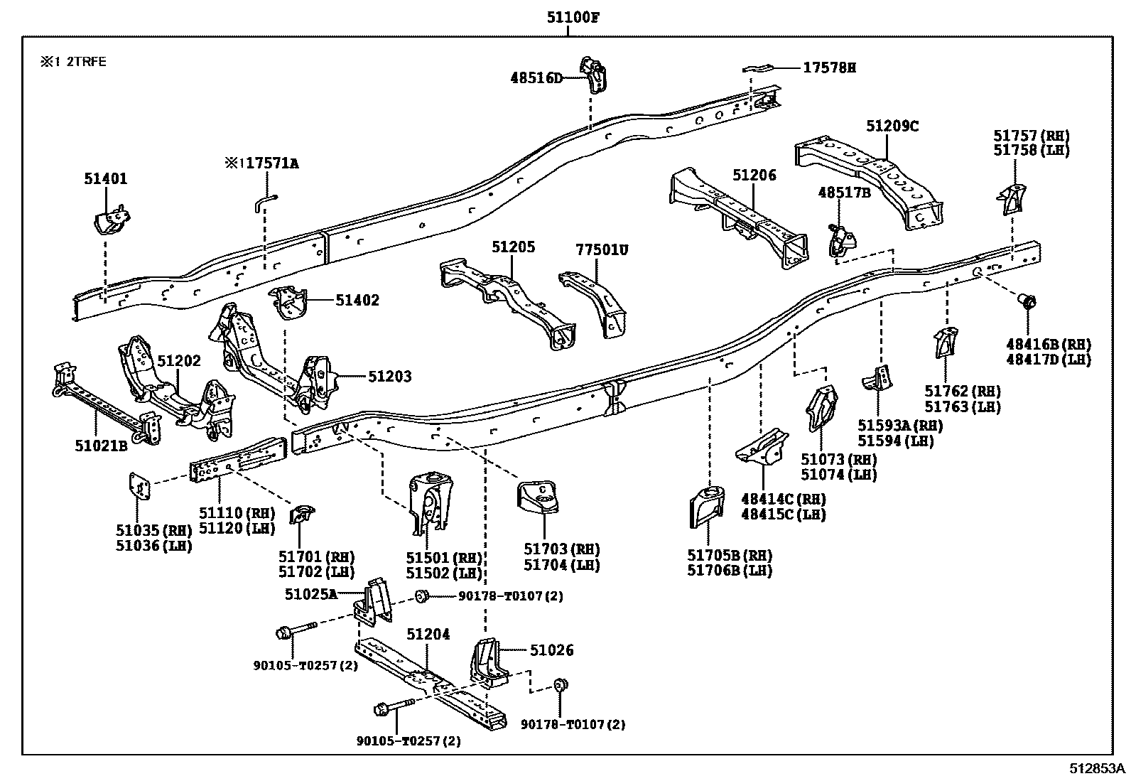 Toyota HILUX 车架 EPC diagram — 512853A