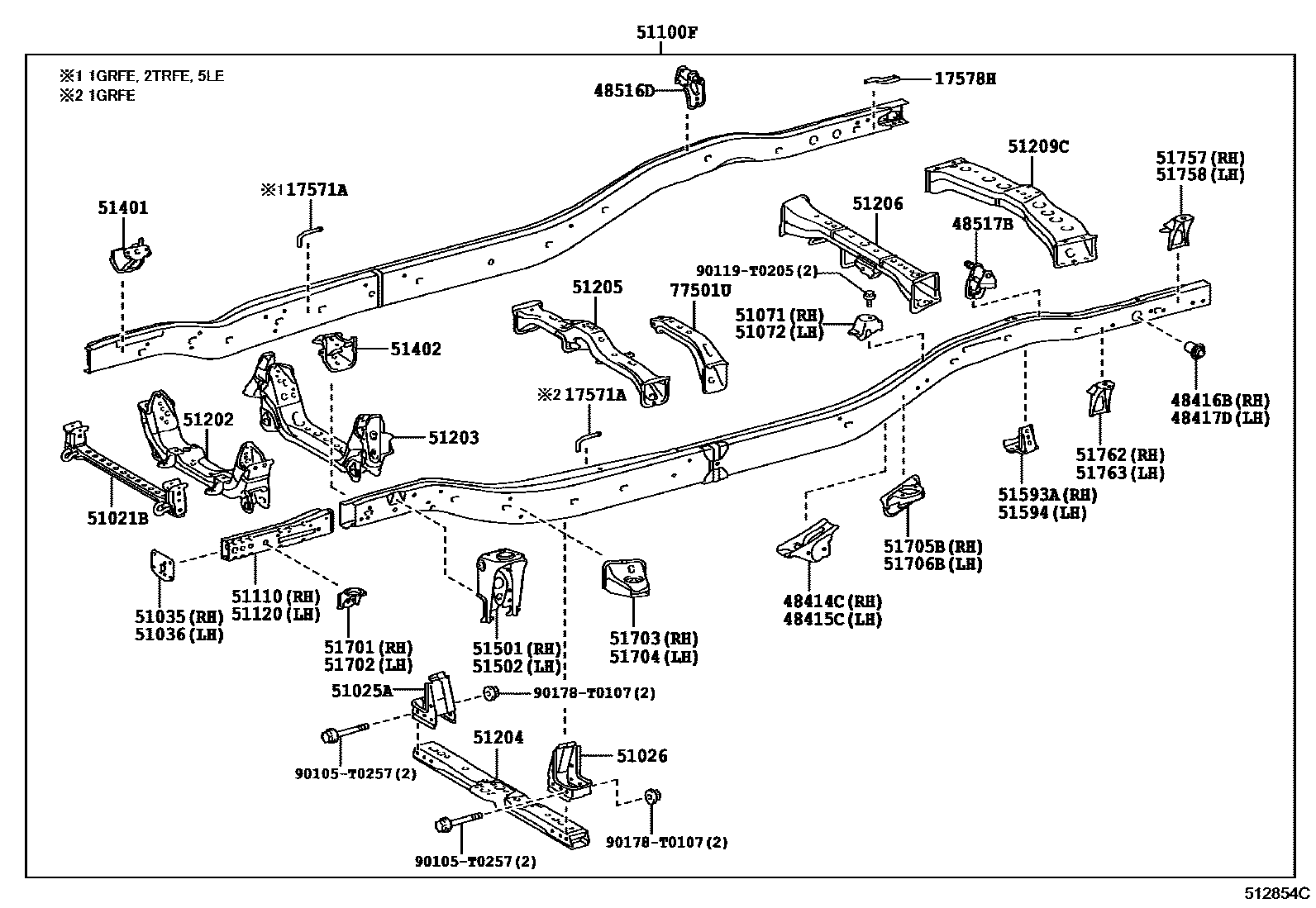 Toyota HILUX 车架 EPC diagram — 512854C