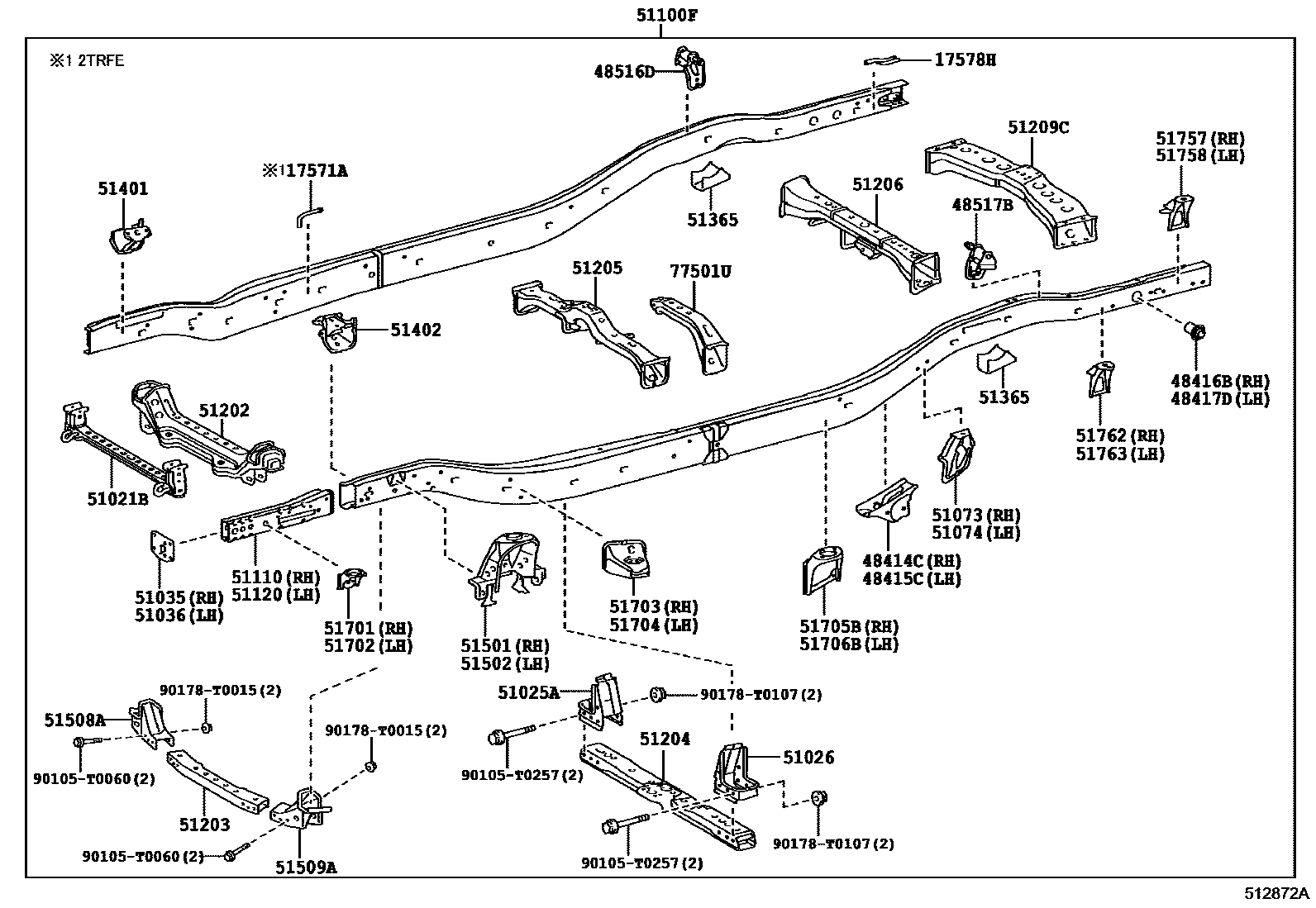 Toyota HILUX 车架 EPC diagram — 512872A