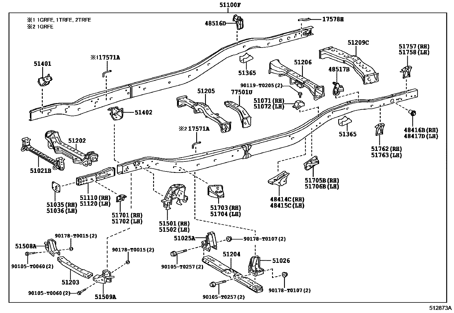 Toyota HILUX 车架 EPC diagram — 512873A