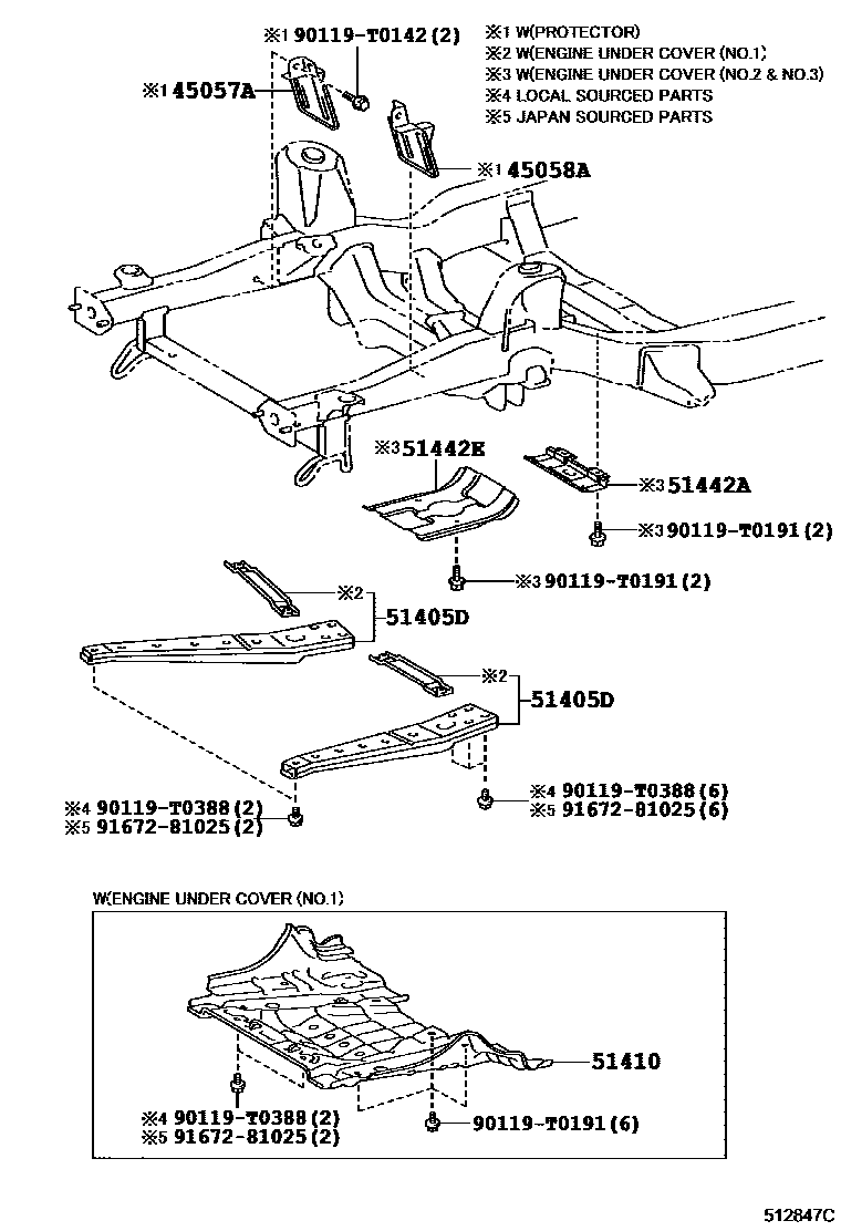 Toyota HILUX 悬架横梁和发动机底罩 EPC diagram — 512847C