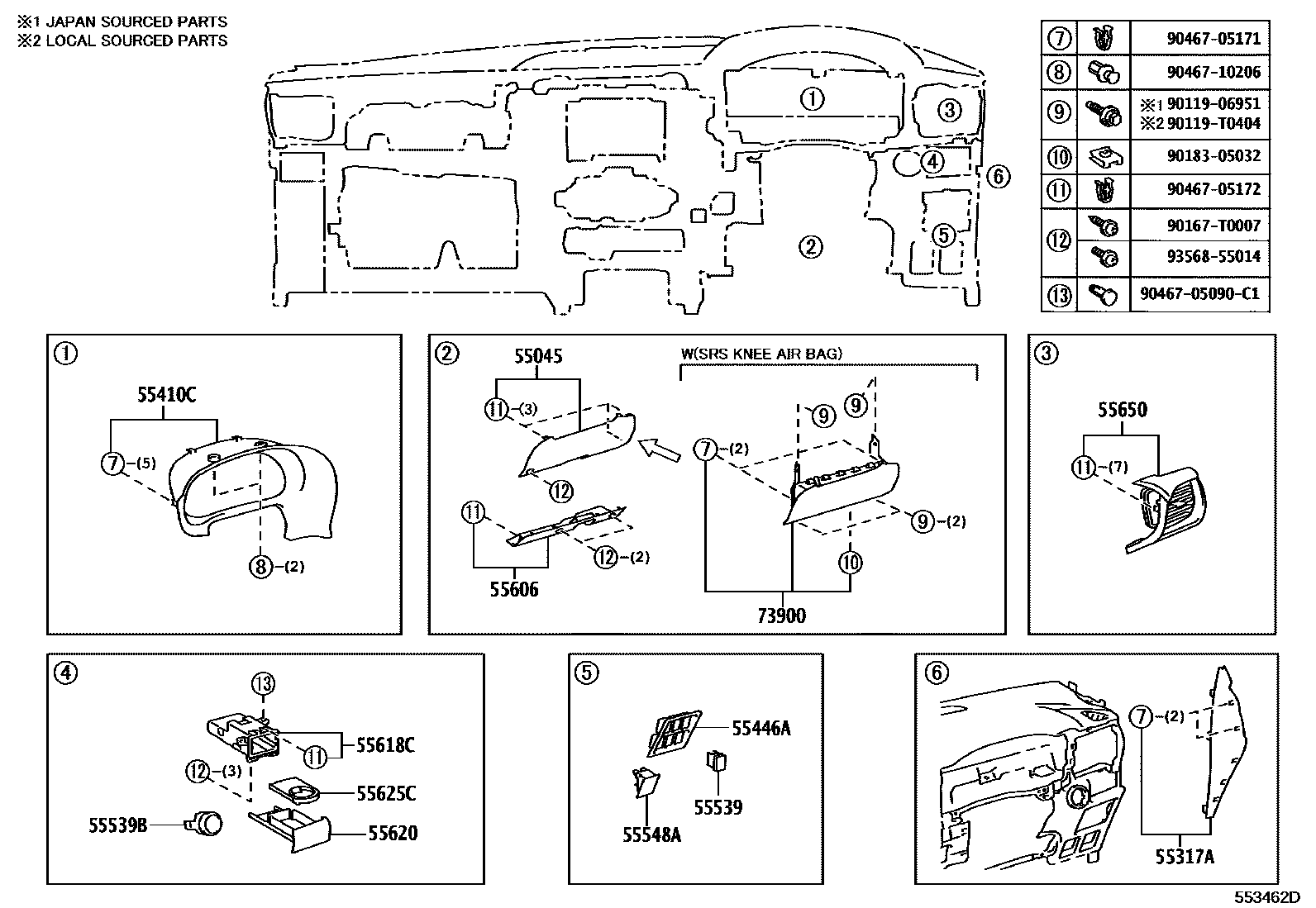 Toyota HILUX 仪表板和手套箱 EPC diagram — 553462D