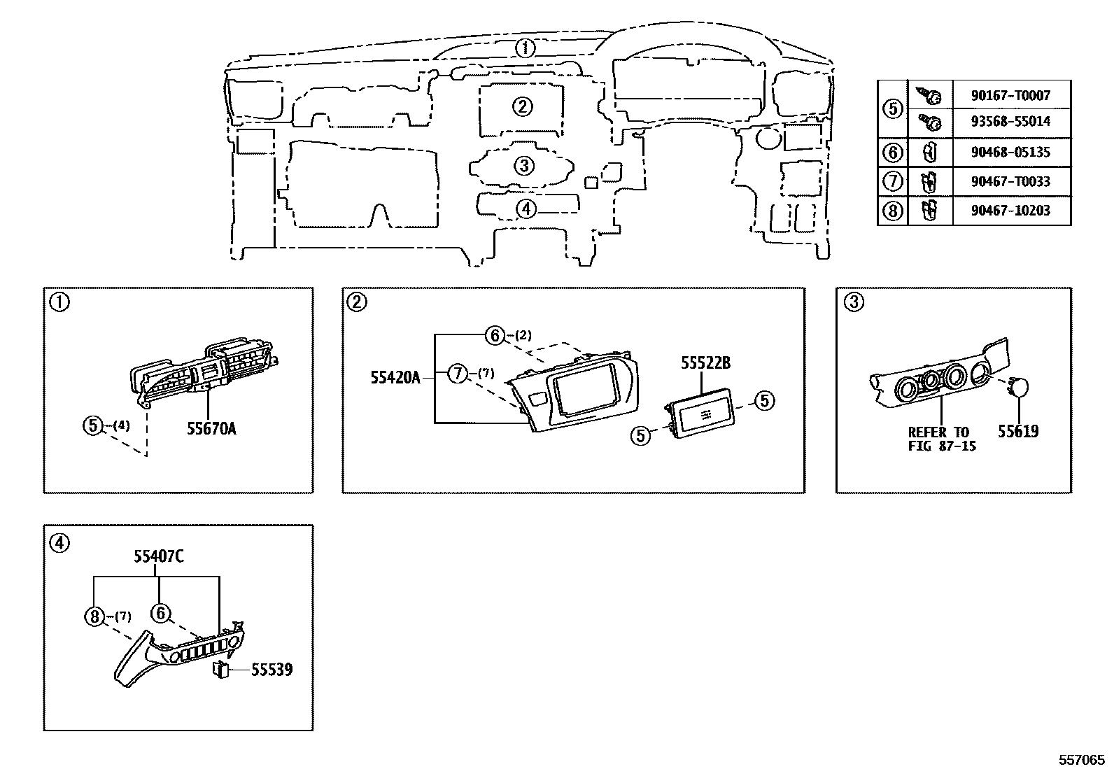 Toyota HILUX 仪表板和手套箱 EPC diagram — 557065