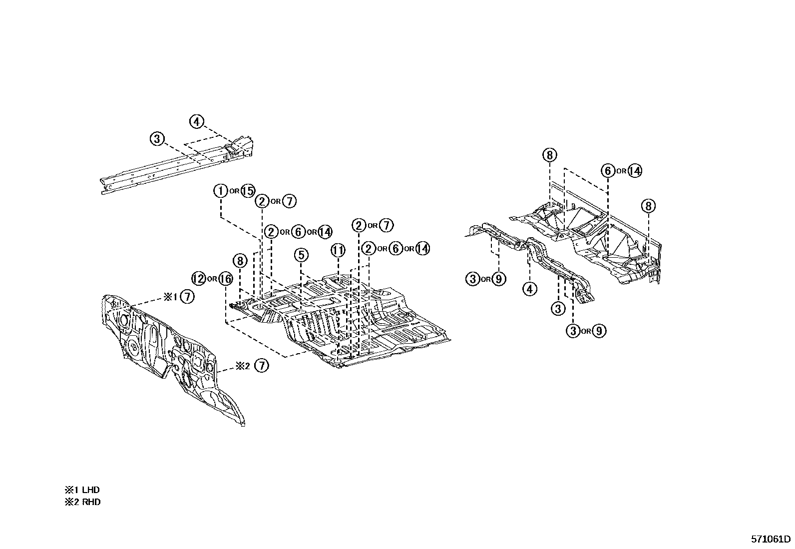 Toyota HILUX hole plug EPC diagram — 571061D