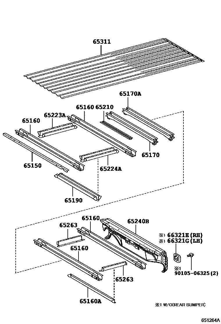 Toyota HILUX 后车身地板和翼子板 EPC diagram — 651264A