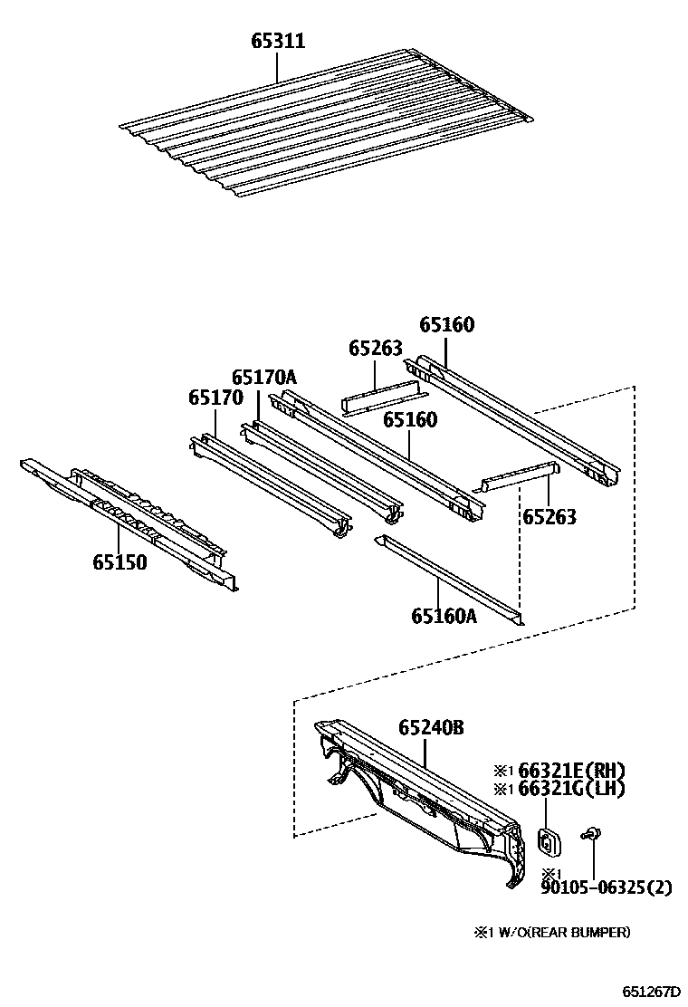 Toyota HILUX 后车身地板和翼子板 EPC diagram — 651267D