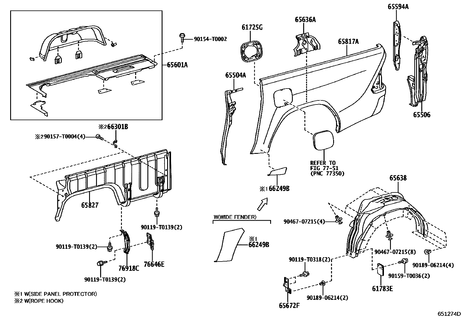 Toyota HILUX 后车身侧面板 EPC diagram — 651274D