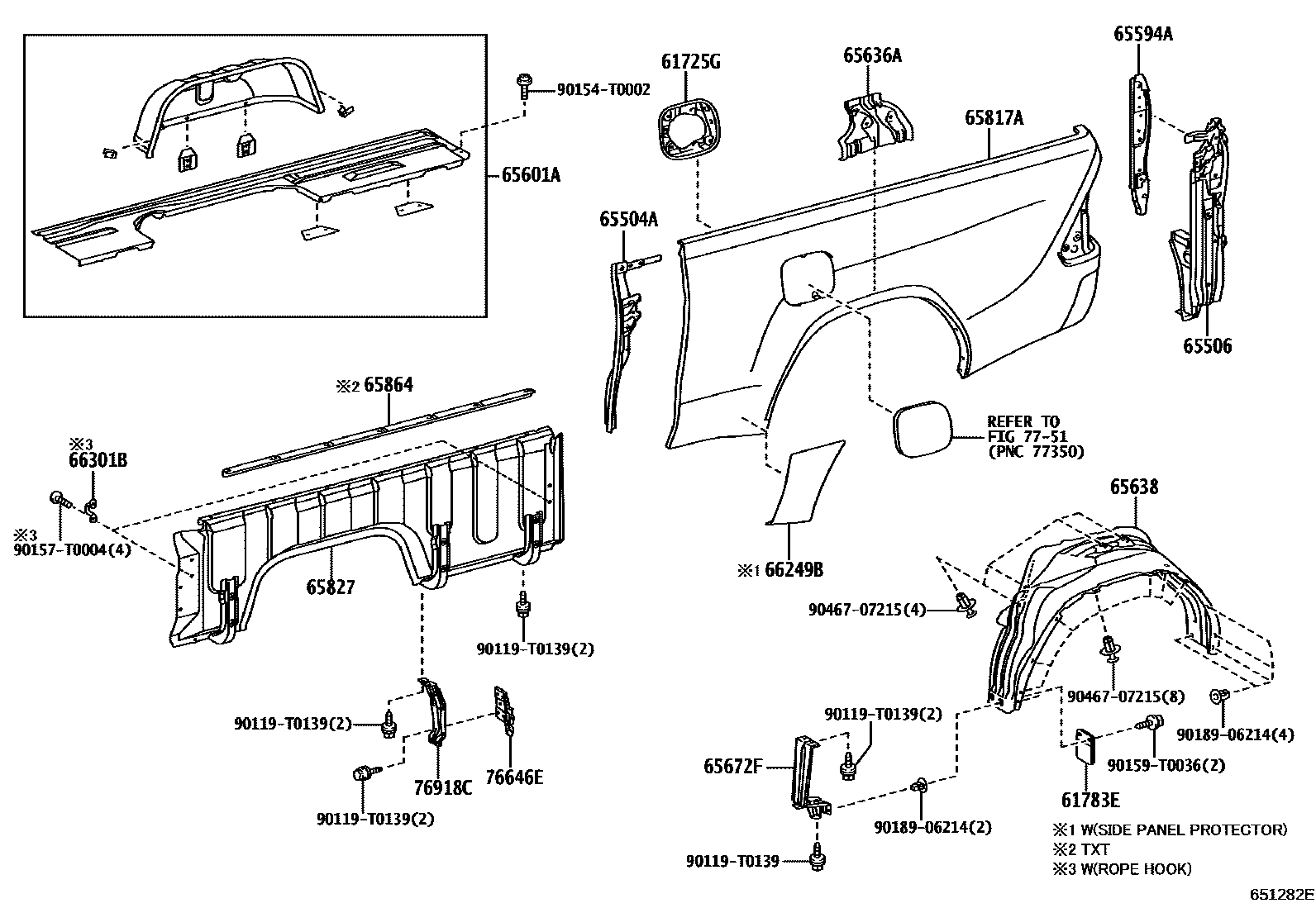 Toyota HILUX 后车身侧面板 EPC diagram — 651282E