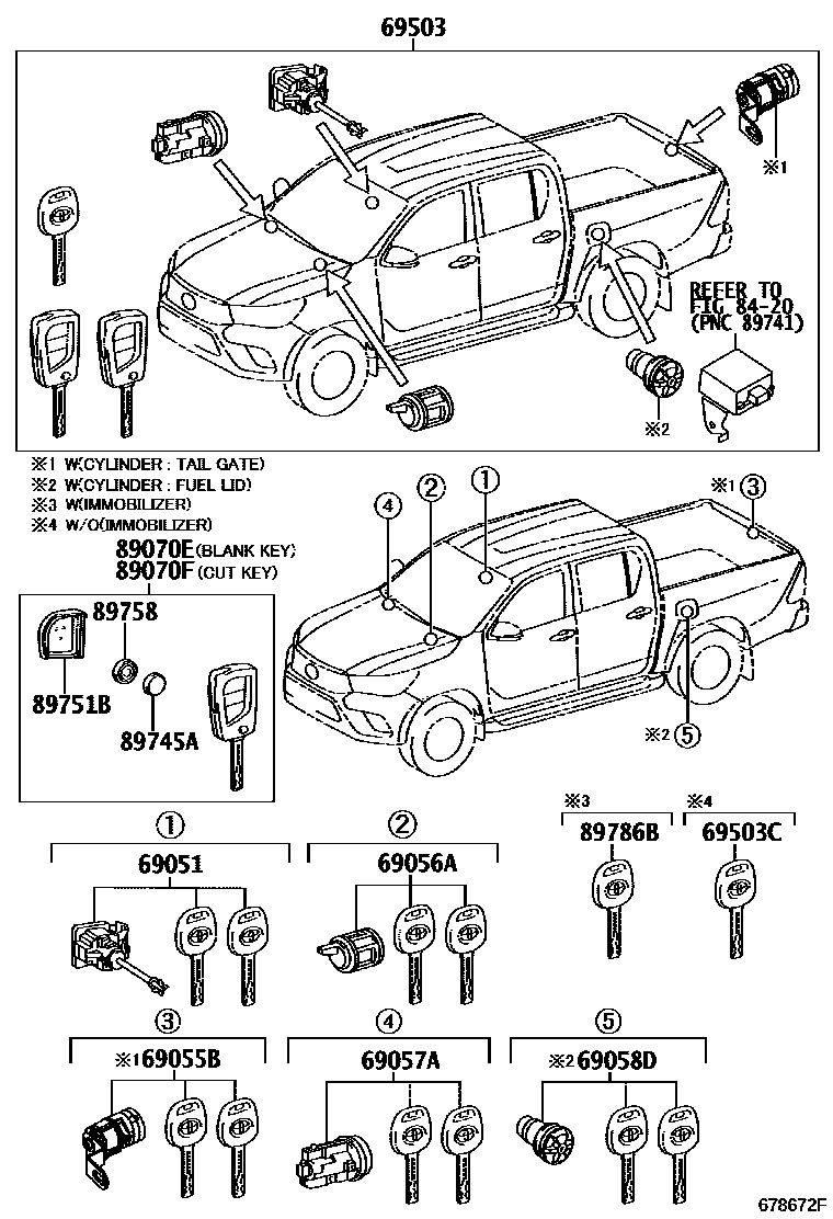 Toyota HILUX 锁芯组件 EPC diagram — 678672F
