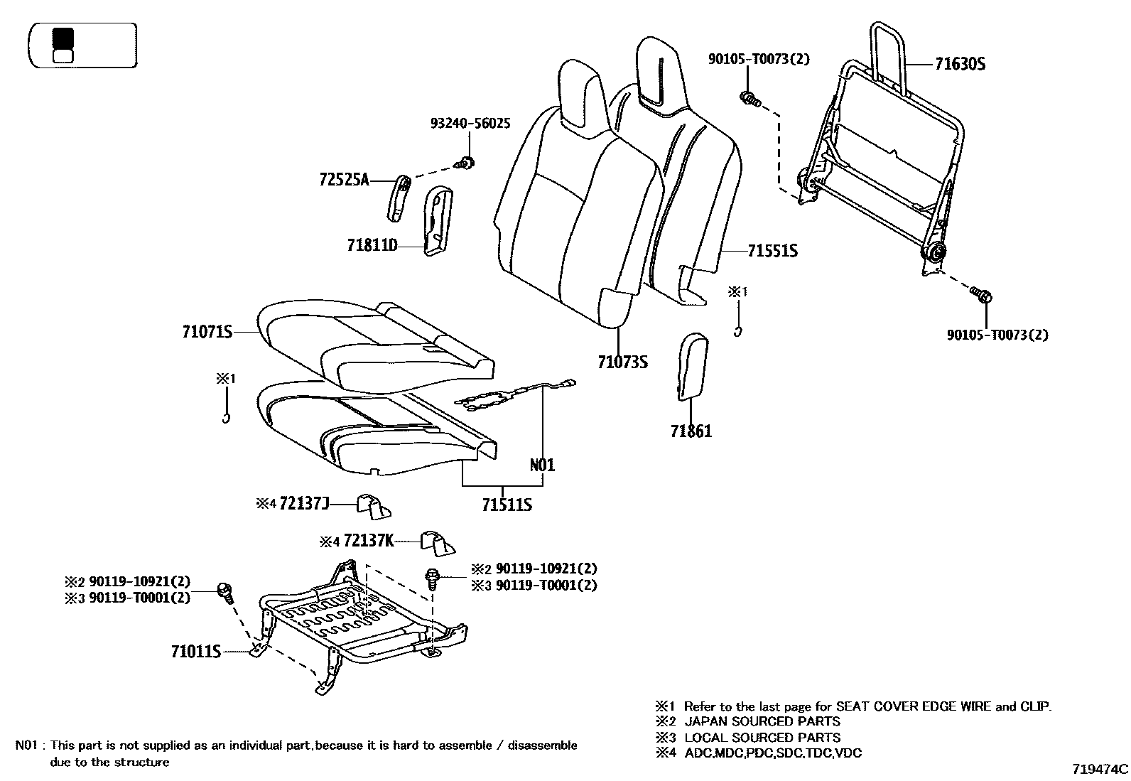 Toyota HILUX 座椅和座椅滑轨 EPC diagram — 719474C