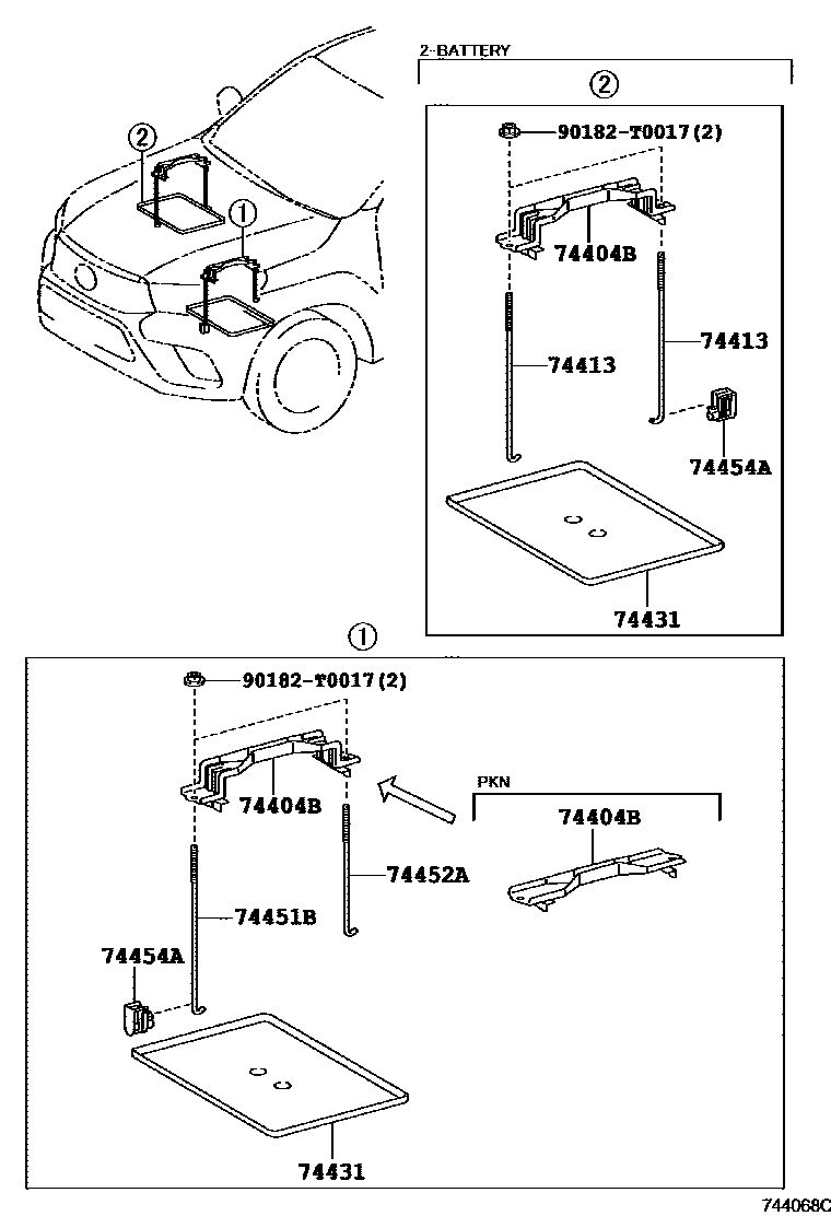 Toyota HILUX battery holder EPC diagram — 744068C
