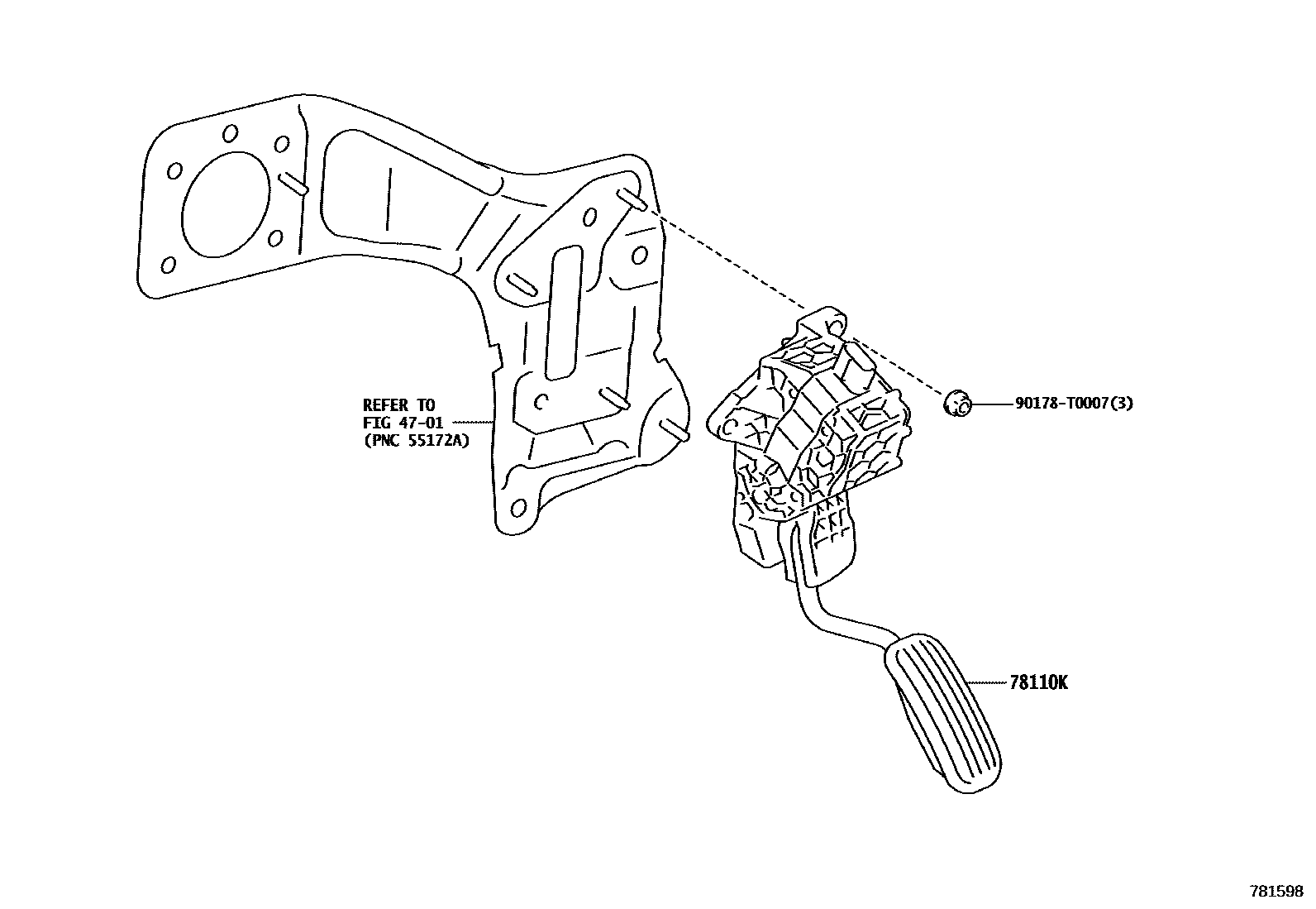 Toyota HILUX accelerator pedal connecting rod EPC diagram — 781598