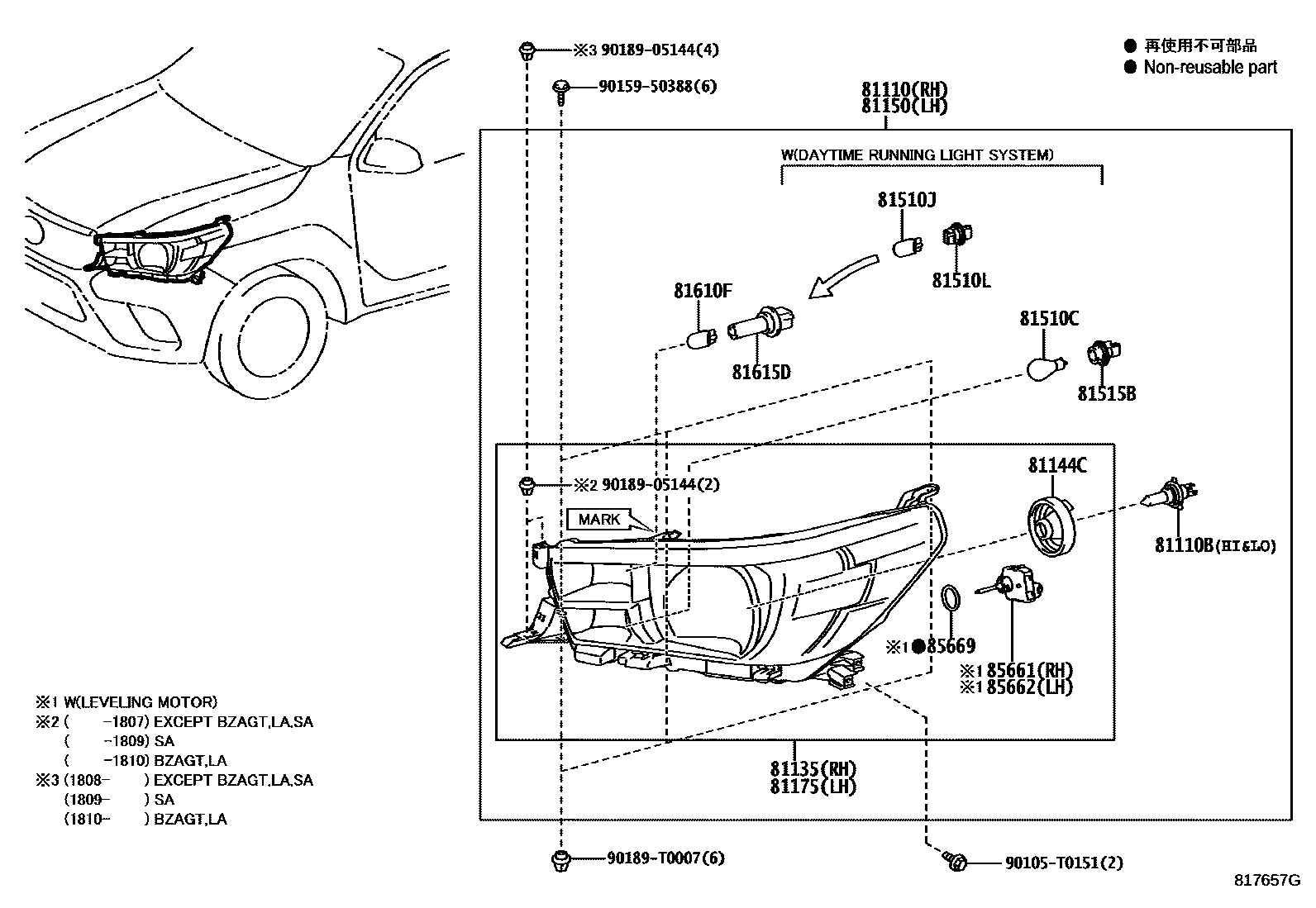 Toyota HILUX Headlamp EPC diagram — 817657G