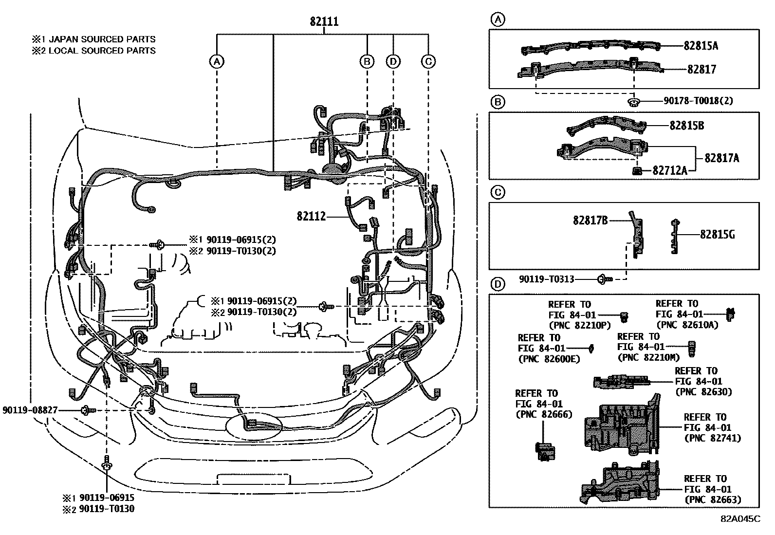Toyota HILUX 线束和卡夹 EPC diagram — 82A045C