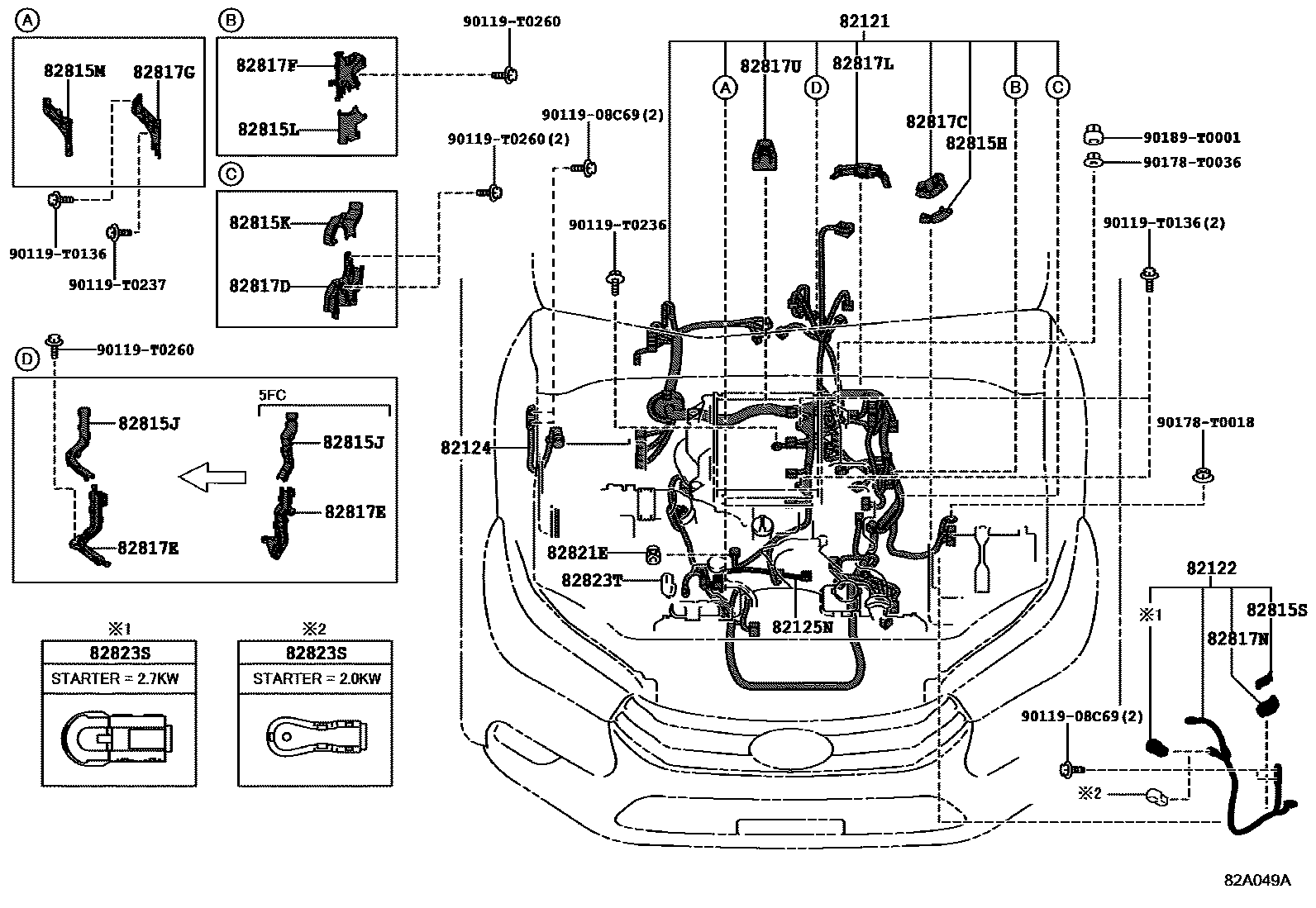 Toyota HILUX 线束和卡夹 EPC diagram — 82A049A