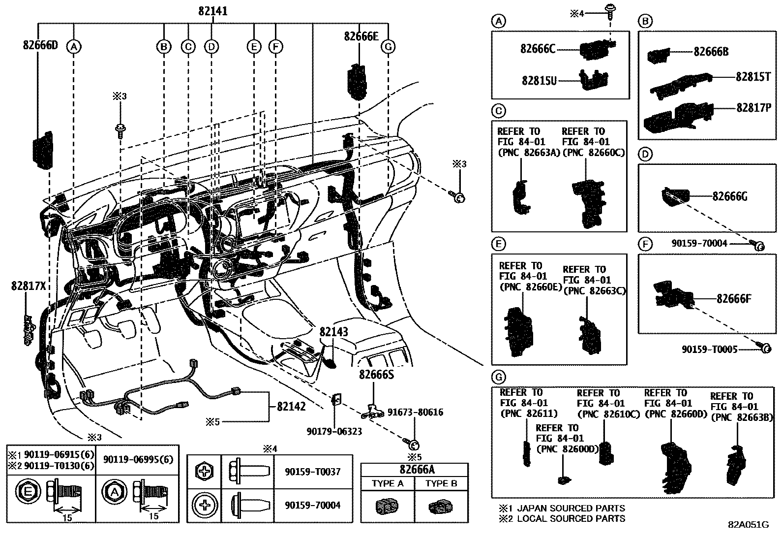 Toyota HILUX 线束和卡夹 EPC diagram — 82A051G