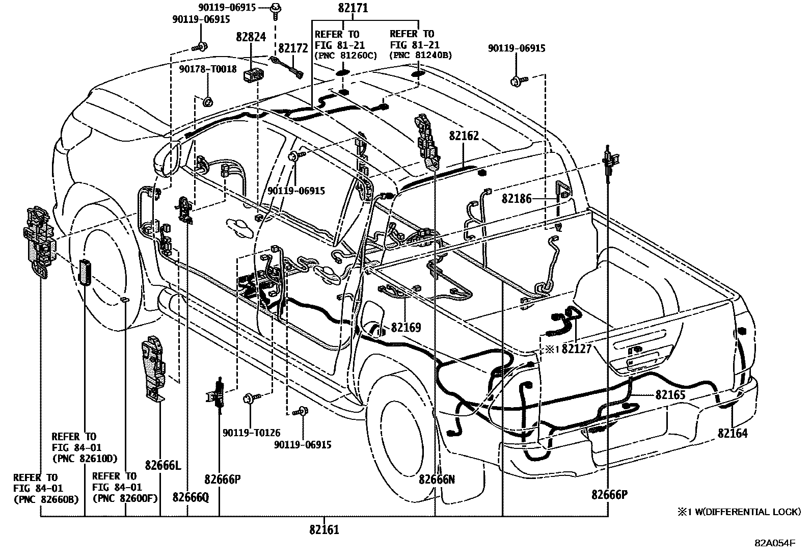Toyota HILUX 线束和卡夹 EPC diagram — 82A054F