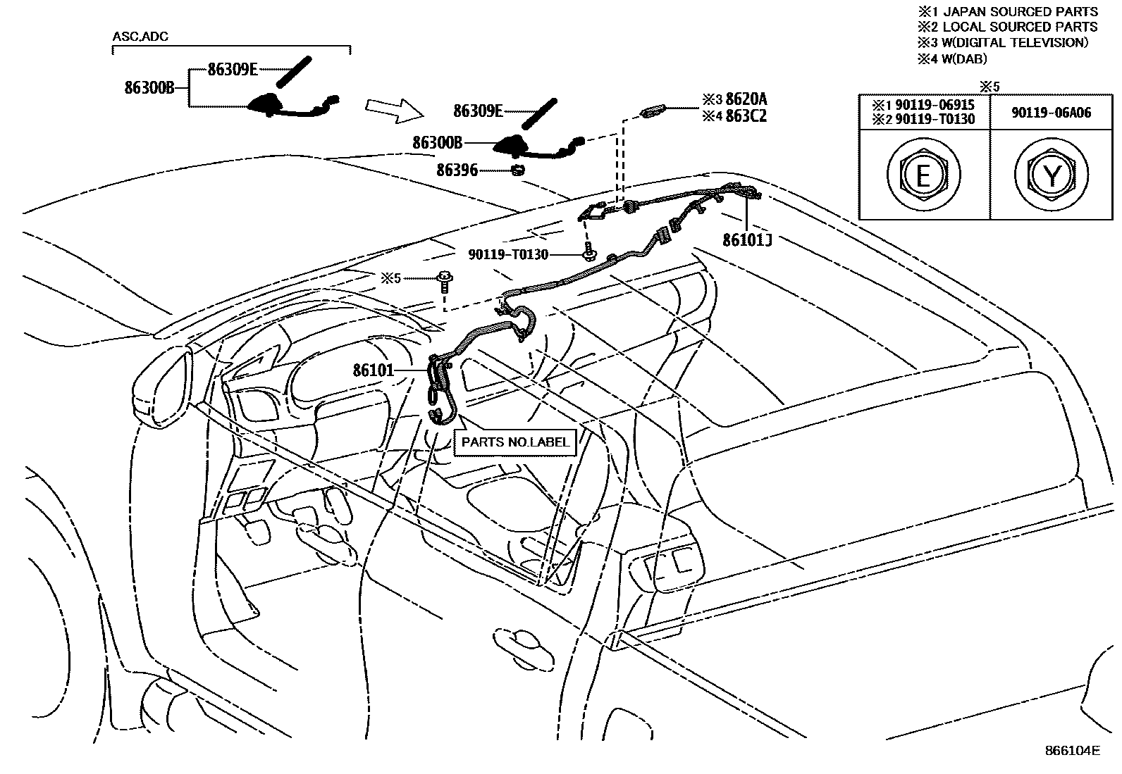 Toyota HILUX antenna EPC diagram — 866104E