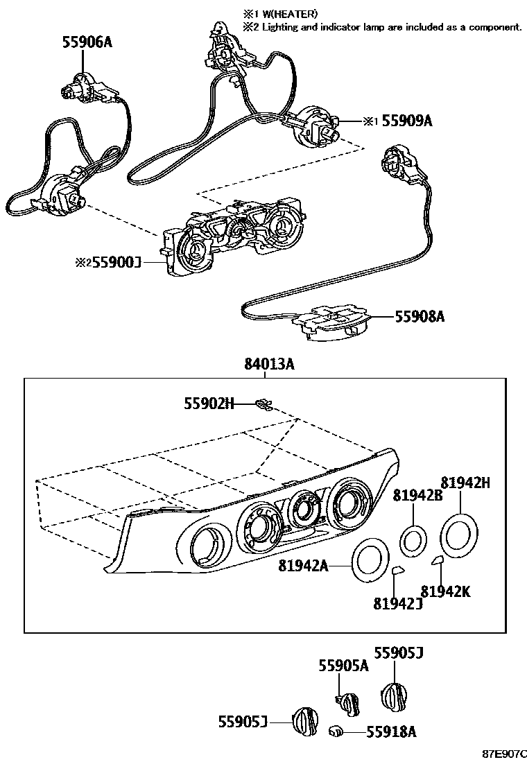 Toyota HILUX 暖风和空调系统 - 控制器和风管 EPC diagram — 87E907C
