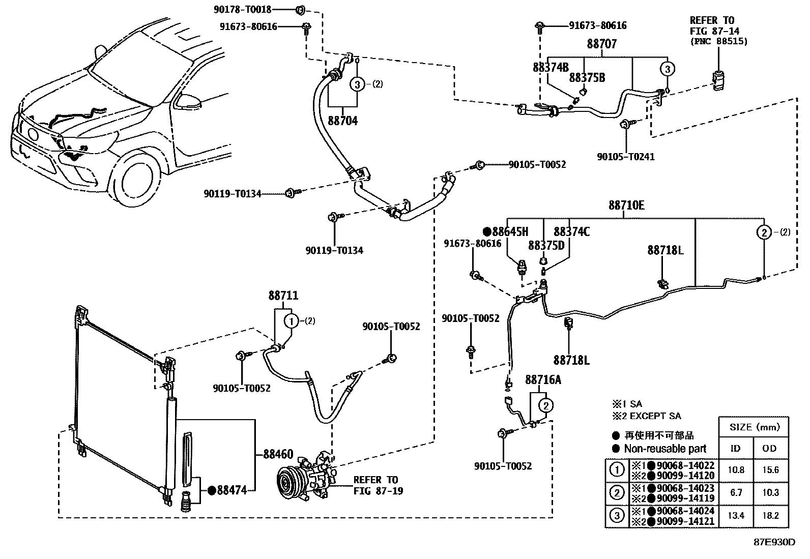 Toyota HILUX Heating & Air Conditioning - Cooler Piping EPC diagram — 87E930D