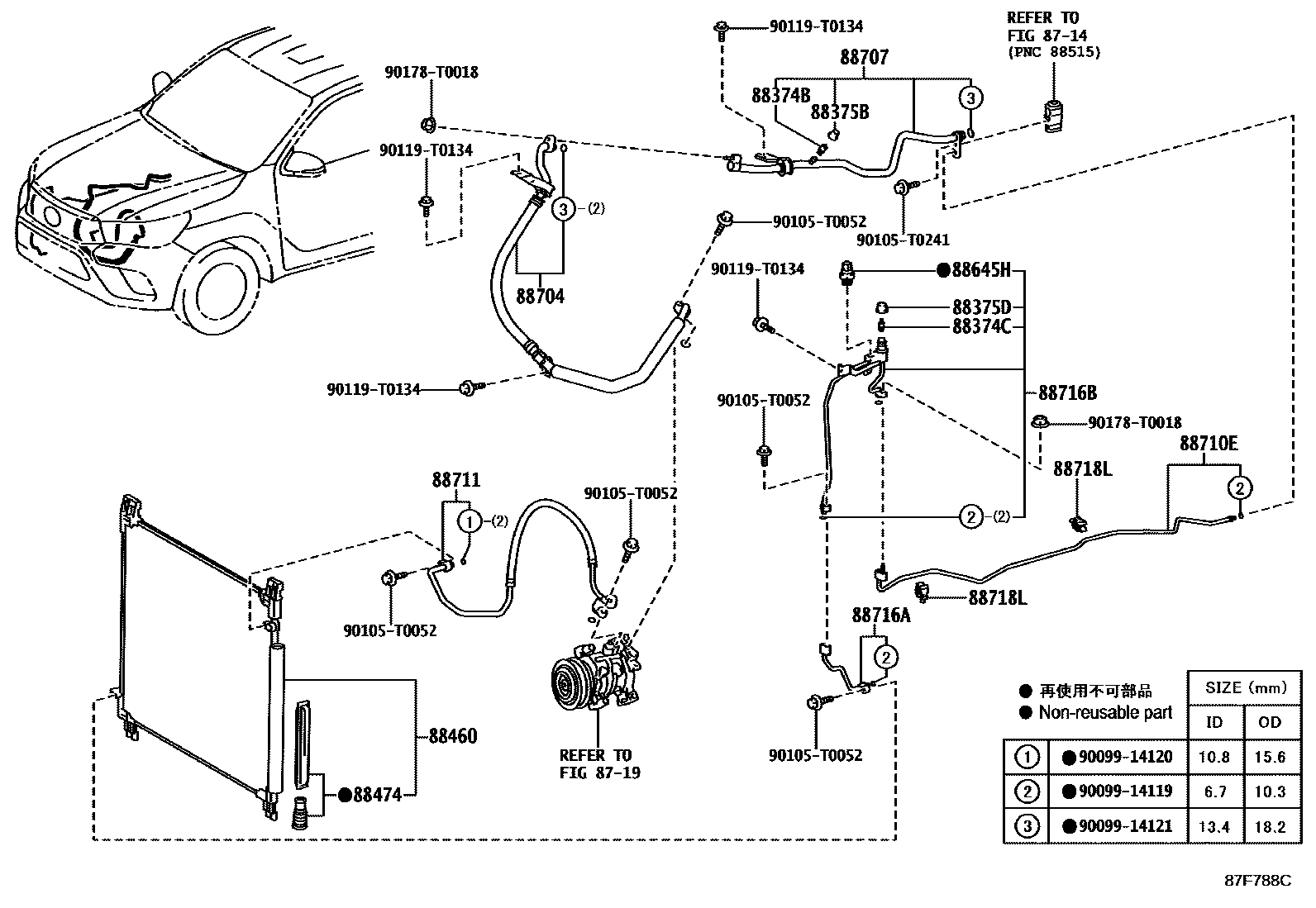 Toyota HILUX Heating & Air Conditioning - Cooler Piping EPC diagram — 87F788C