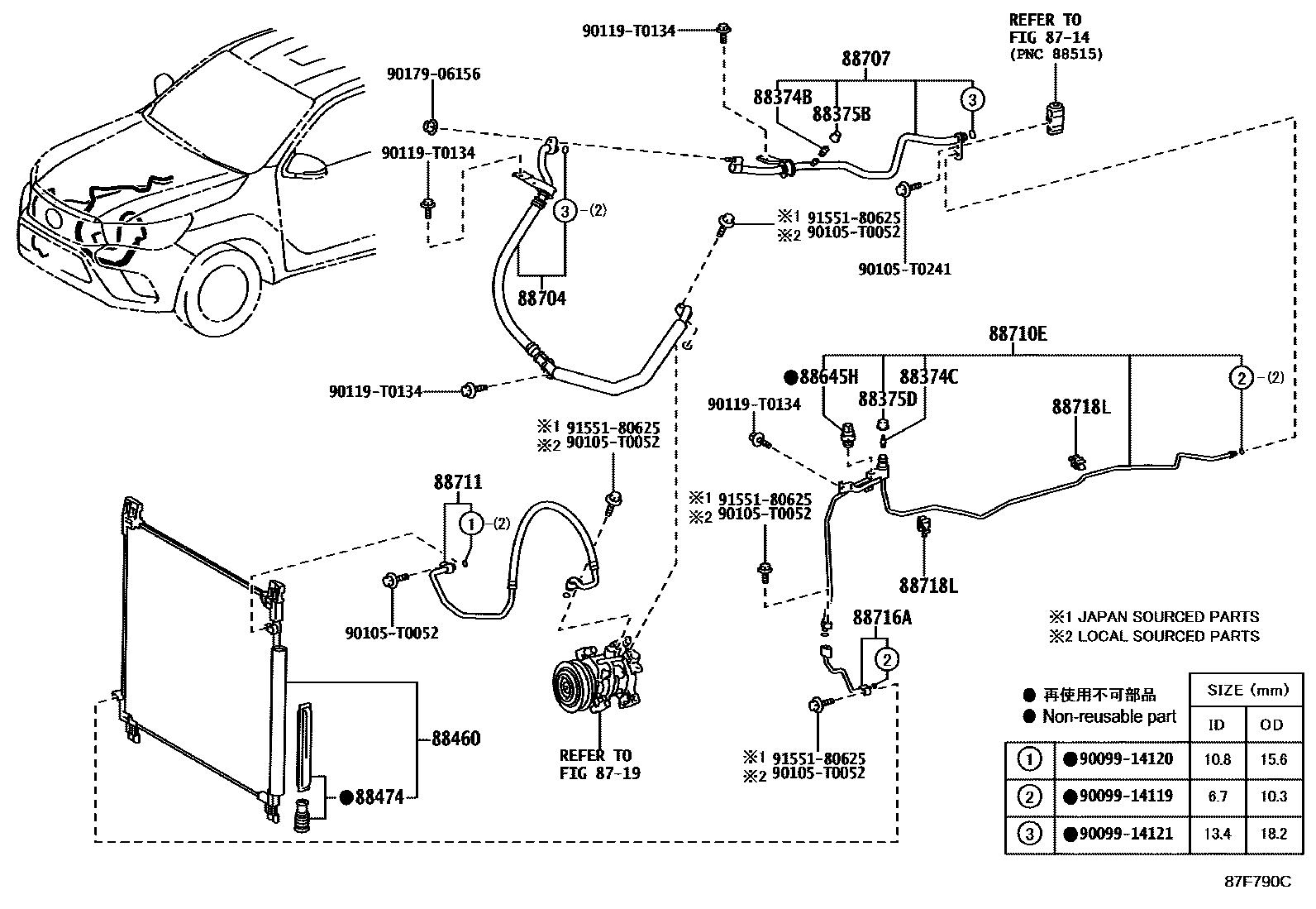 Toyota HILUX Heating & Air Conditioning - Cooler Piping EPC diagram — 87F790C