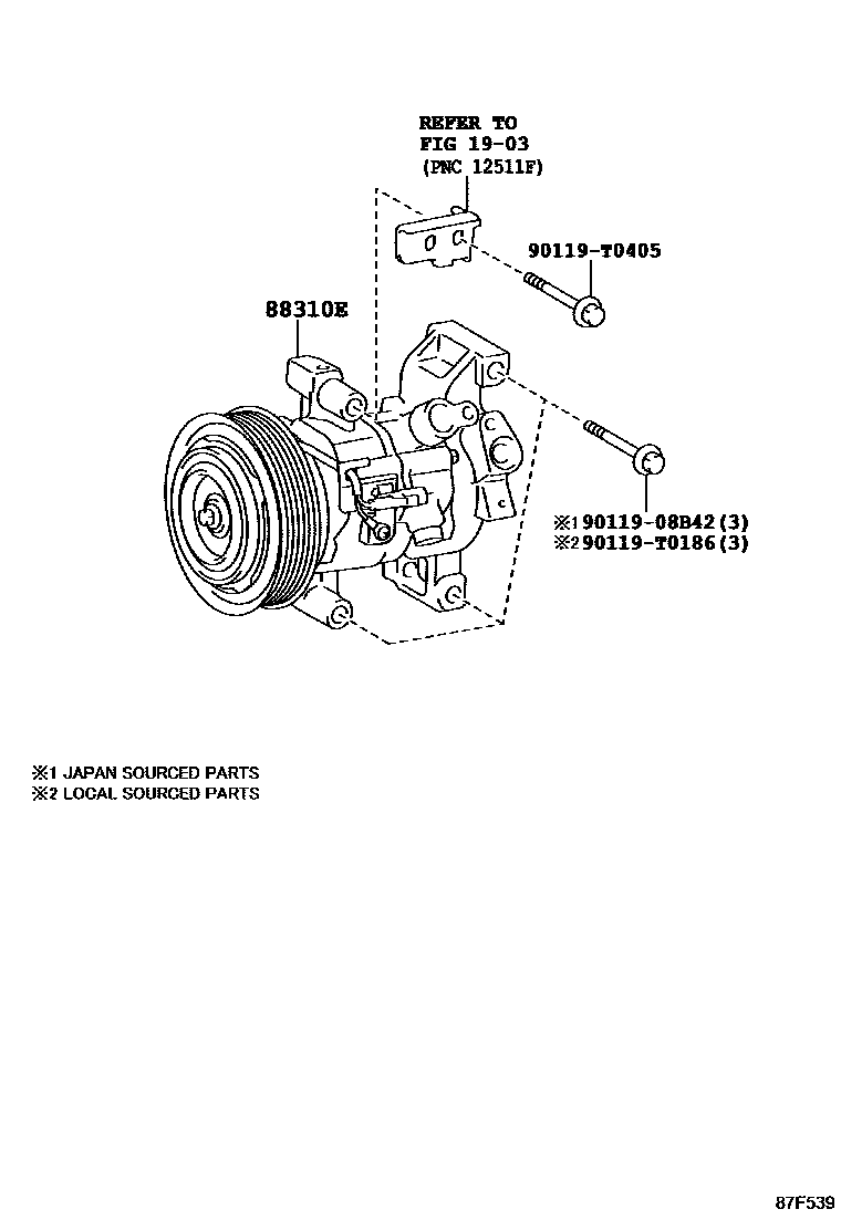 Toyota HILUX Heating & Air Conditioning - Compressor EPC diagram — 87F539