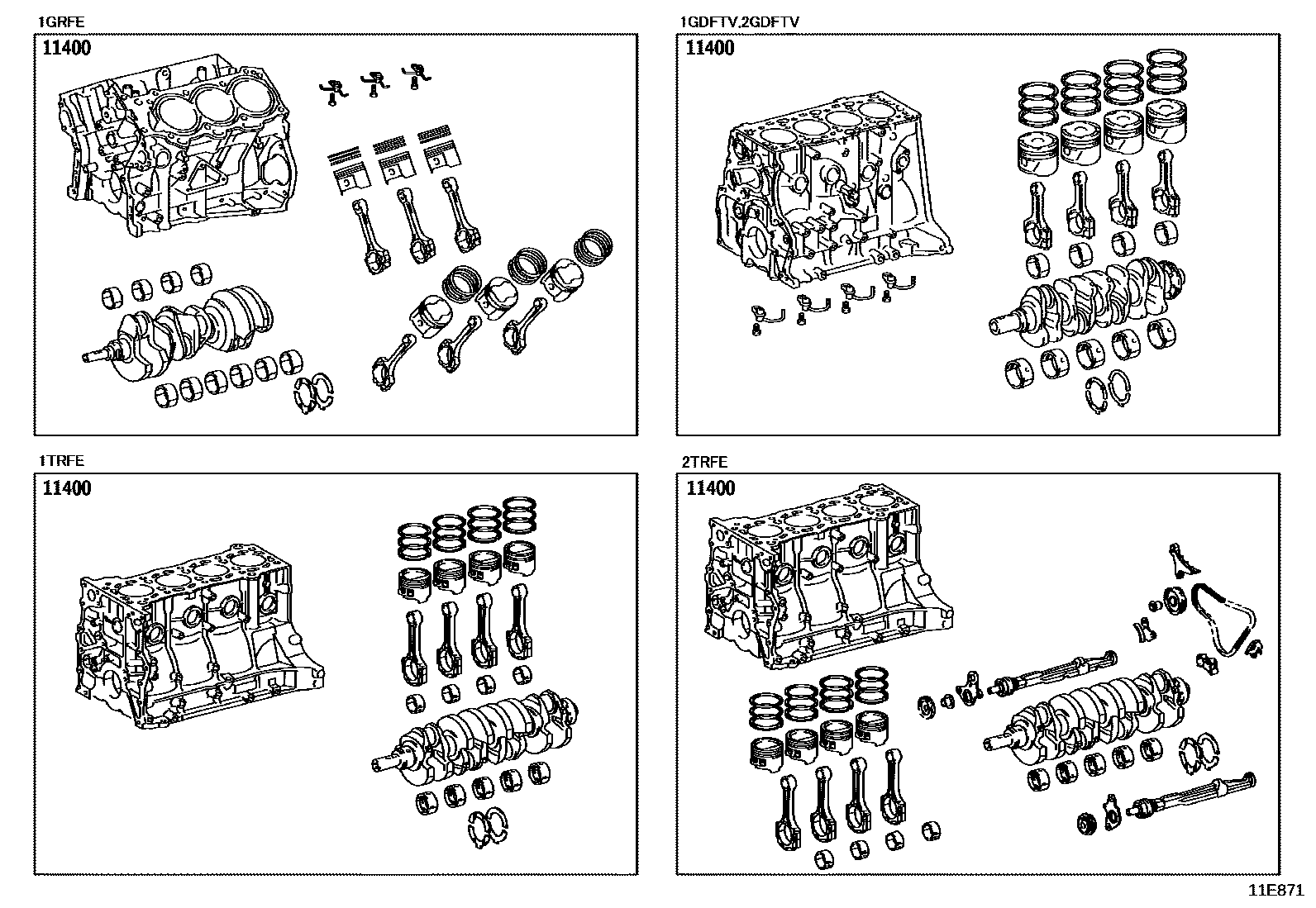 Toyota HILUX Short Block Assembly EPC diagram — 11E871