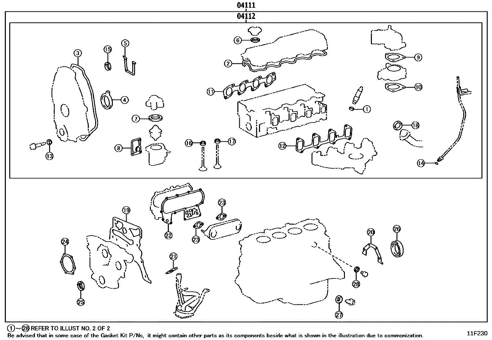 Toyota HILUX Engine Overhaul Gasket Kit EPC diagram — 11F230