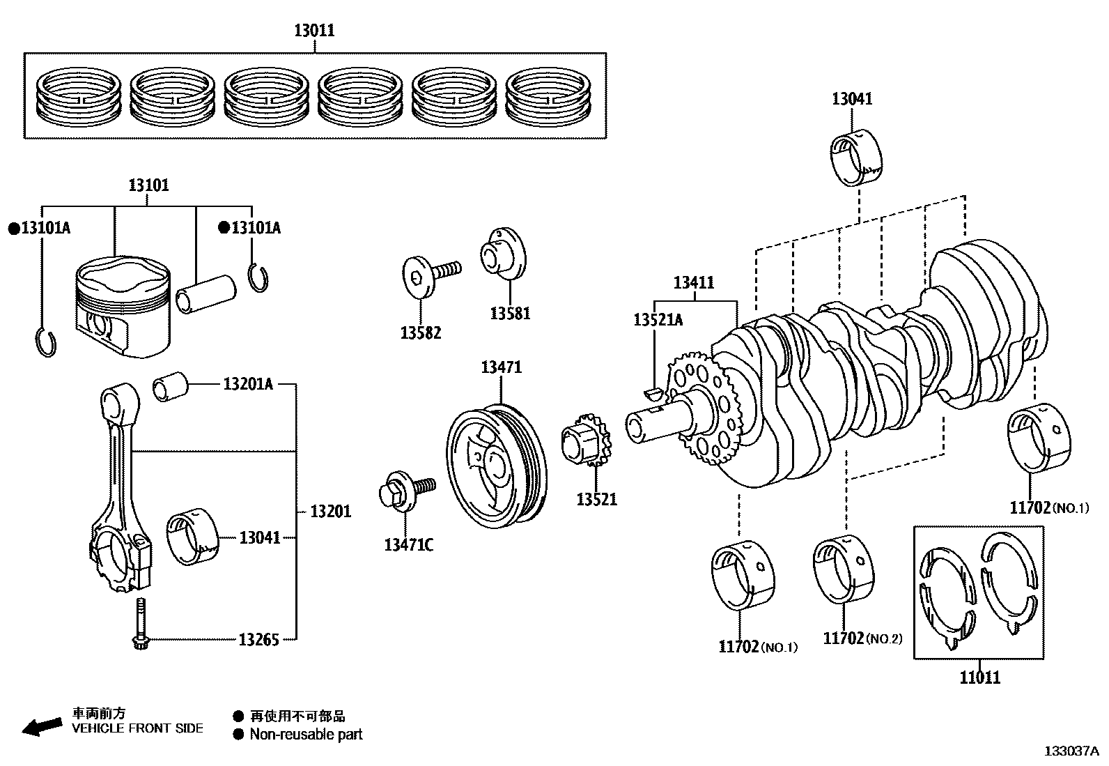 Toyota HILUX Crankshaft & Piston EPC diagram — 133037A