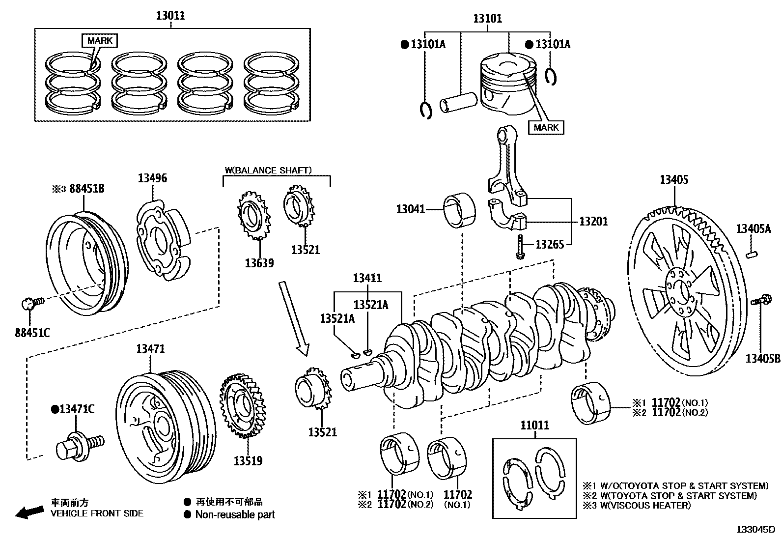 Toyota HILUX Crankshaft & Piston EPC diagram — 133045D