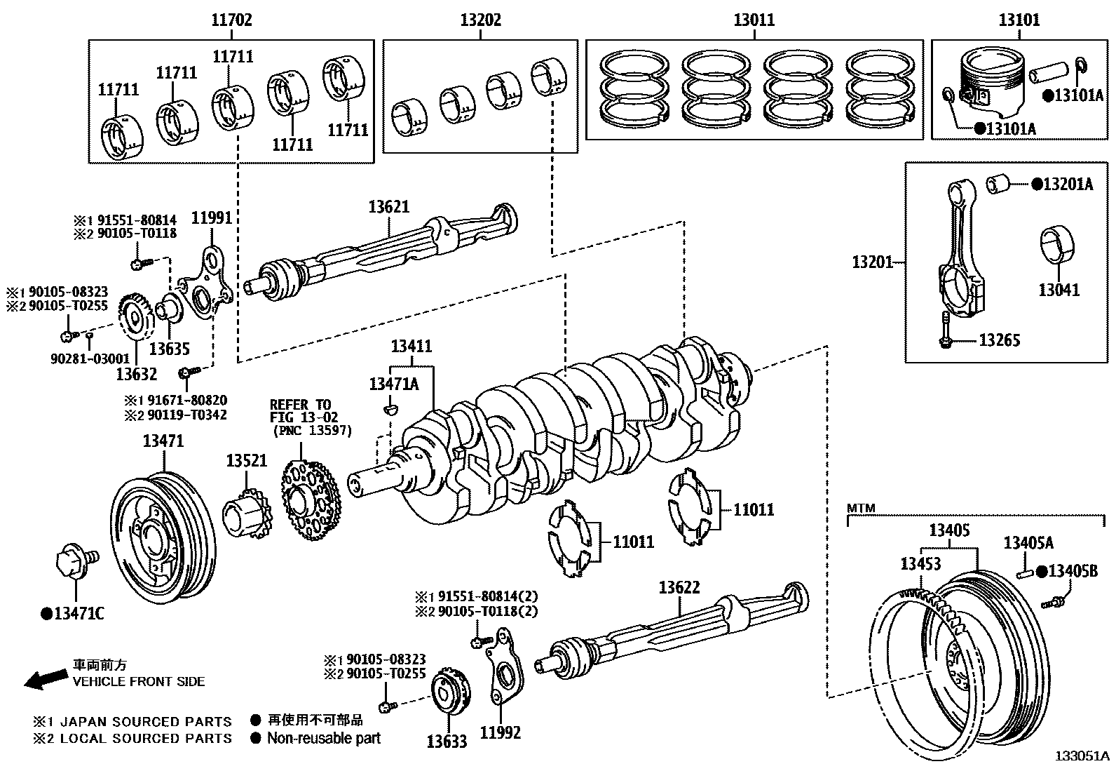 Toyota HILUX Crankshaft & Piston EPC diagram — 133051A