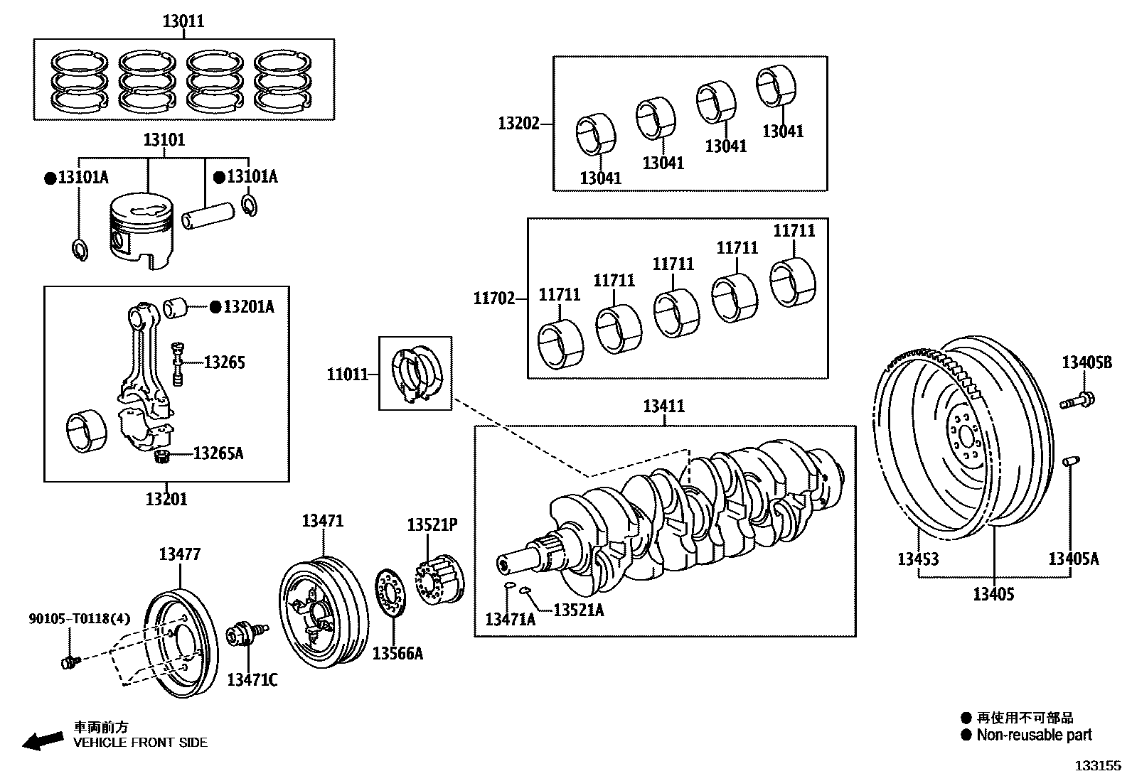 Toyota HILUX Crankshaft & Piston EPC diagram — 133155