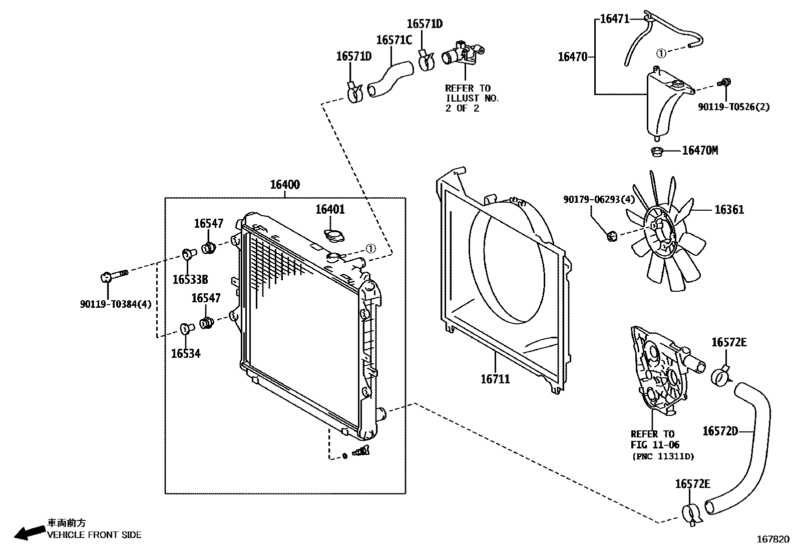 Toyota HILUX RADIATOR & WATER OUTLET EPC diagram — 167820