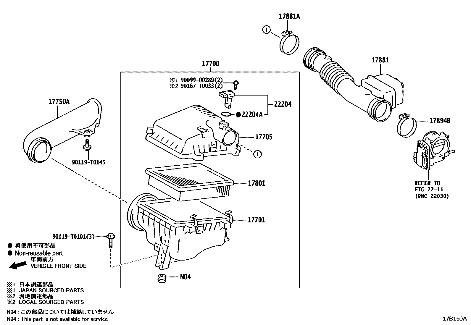 Toyota HILUX Air Cleaner EPC diagram — 17B150A