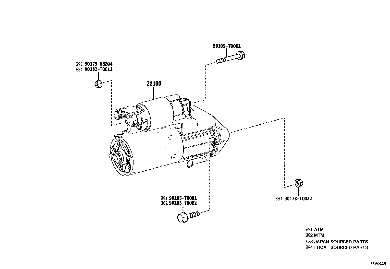 Toyota HILUX 起动机 EPC diagram — 195849