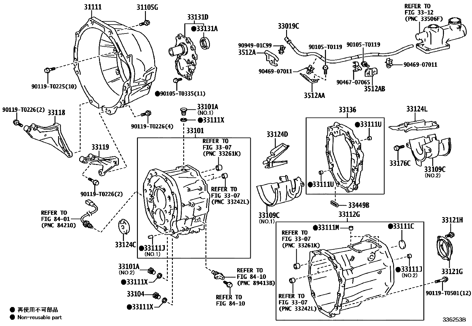 Toyota HILUX 离合器壳和变速器壳(MTM) EPC diagram — 336253B