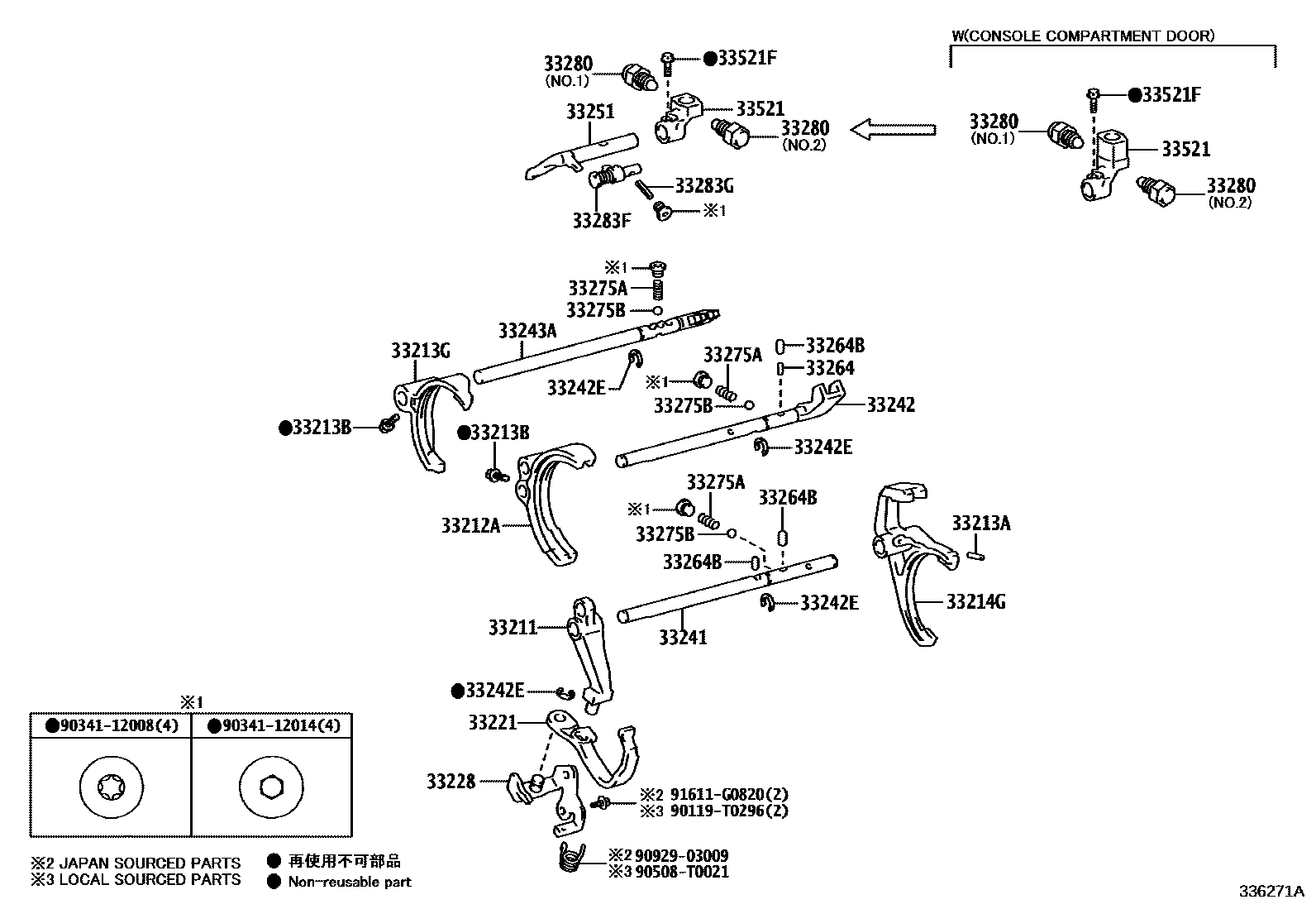 Toyota HILUX 换档拨叉和换档杆轴(MTM) EPC diagram — 336271A