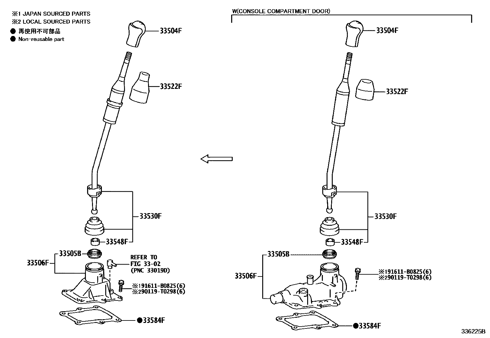 Toyota HILUX Shift Lever & Retainer EPC diagram — 336225B