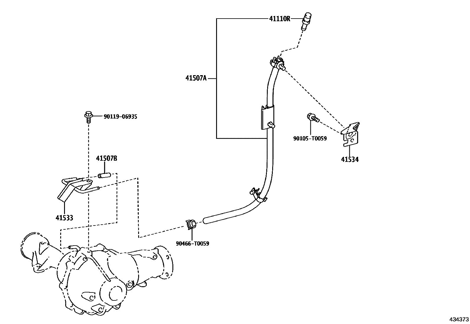 Toyota HILUX 前桥壳和差速器 EPC diagram — 434373